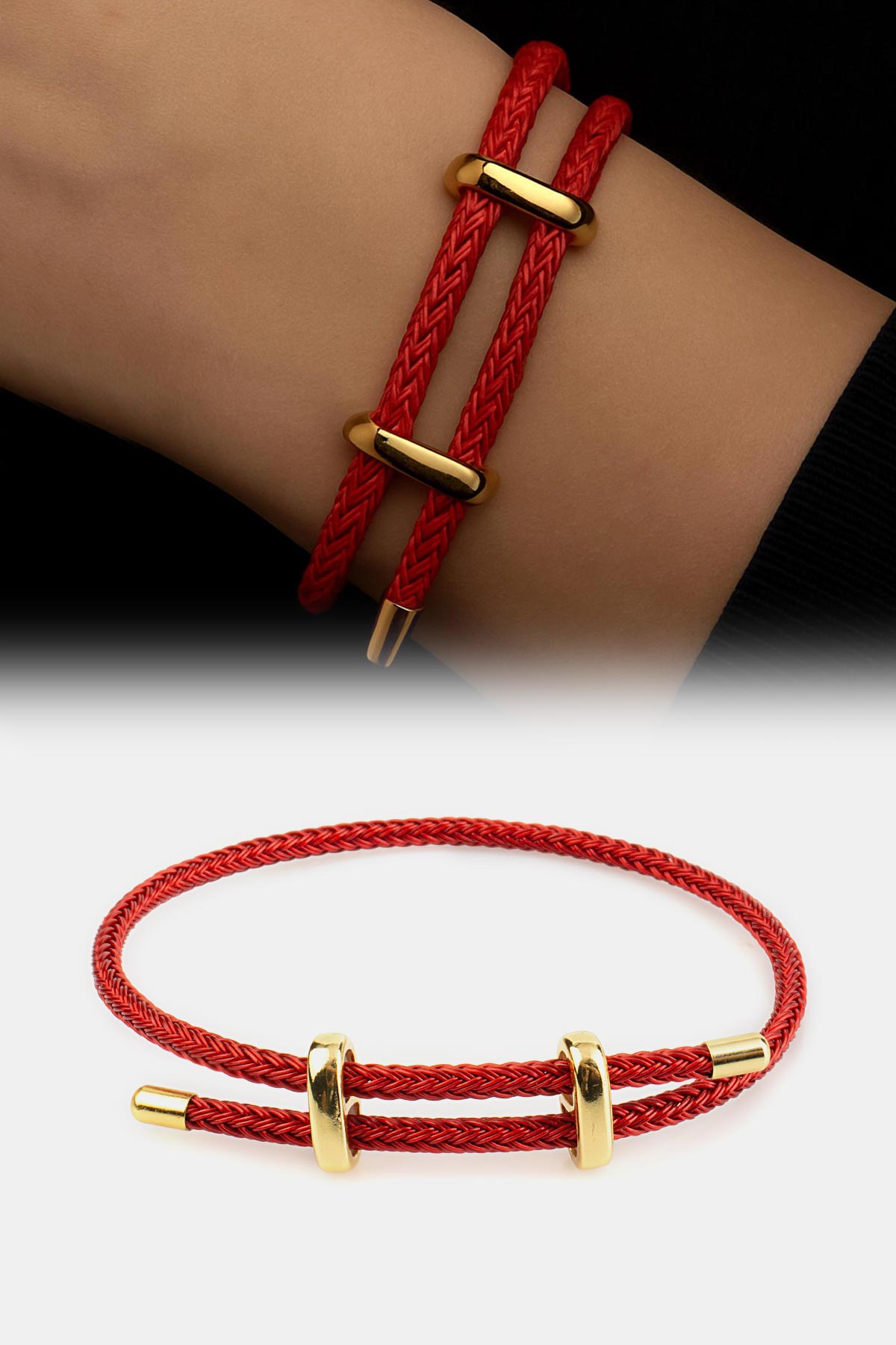 Ayarlanabilir Kırmızı Örme Çelik Bileklik