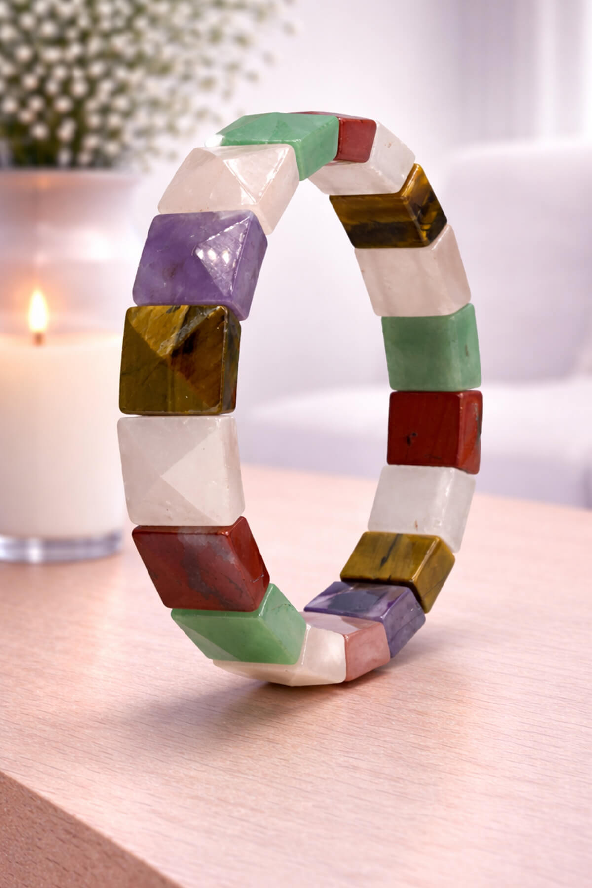 Çakra Doğal Taş Parlak Dikdörtgen Faset Kesim 11x15mm Bileklik