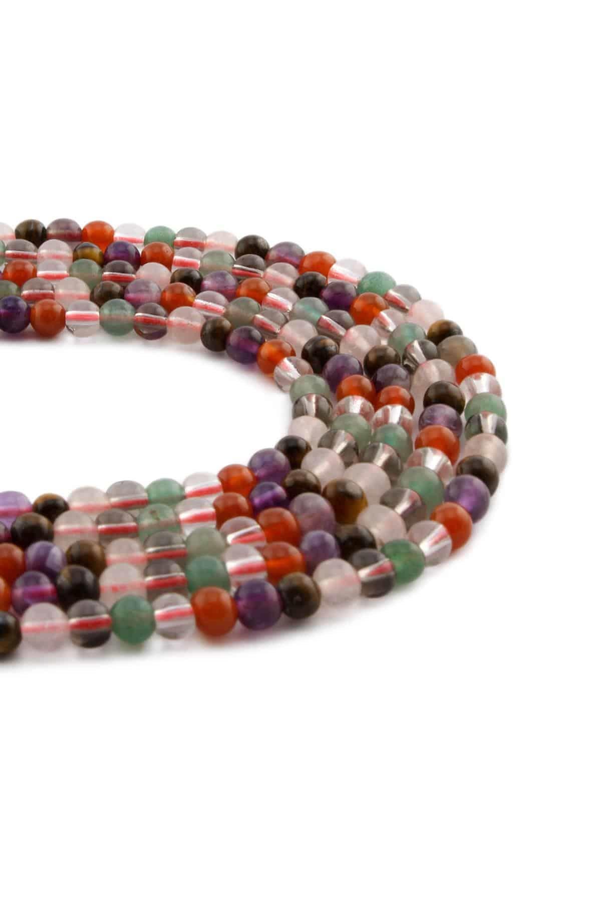 Çakra Doğal Taş Parlak Karışık Küre Kesim 4mm Dizi [Ab+]