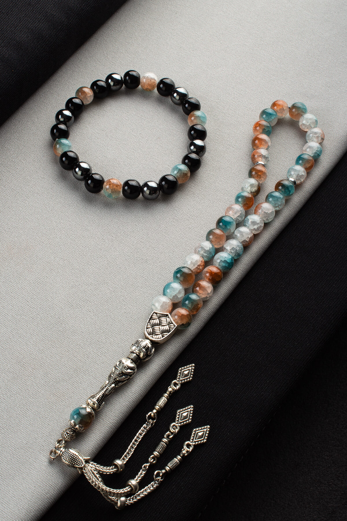 Cam Karışık Misina Bileklik & Cam Karışık 33 lü 8mm Tesbih Seti