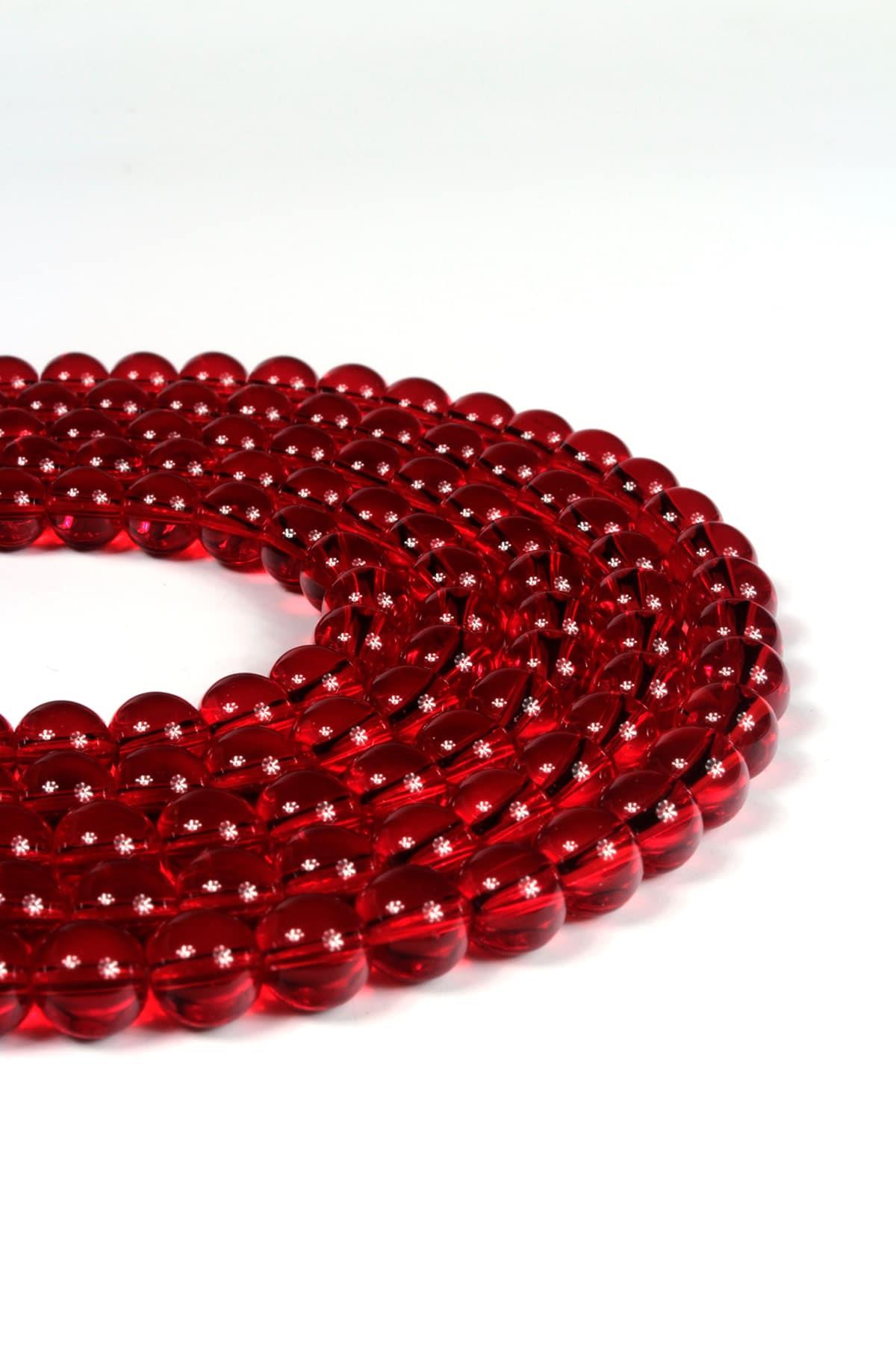 Glass Red Globe 8mm String Of Beads