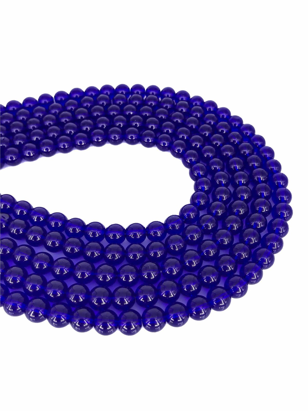 Glass Navy Blue Globe Cut 8mm String Of Beads