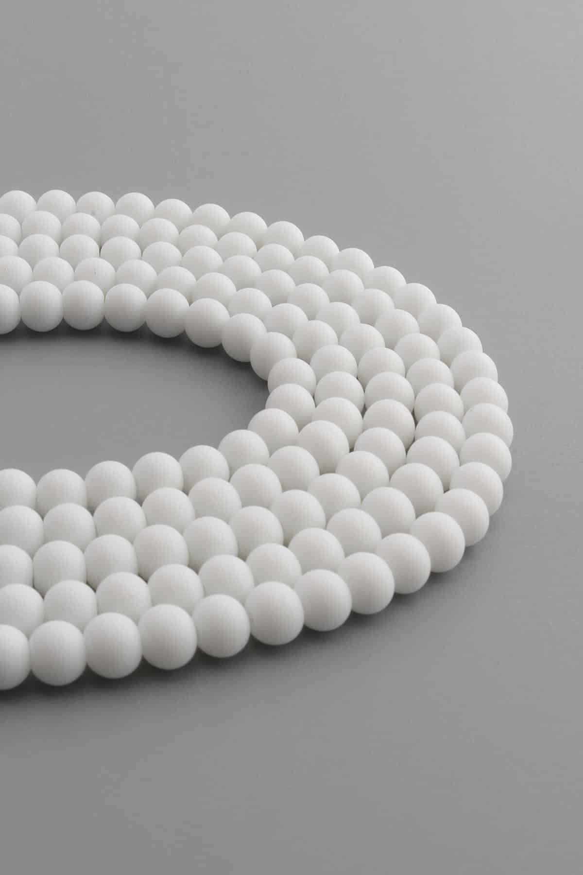 Glass Matte White Globe Cut 6mm String Of Beads