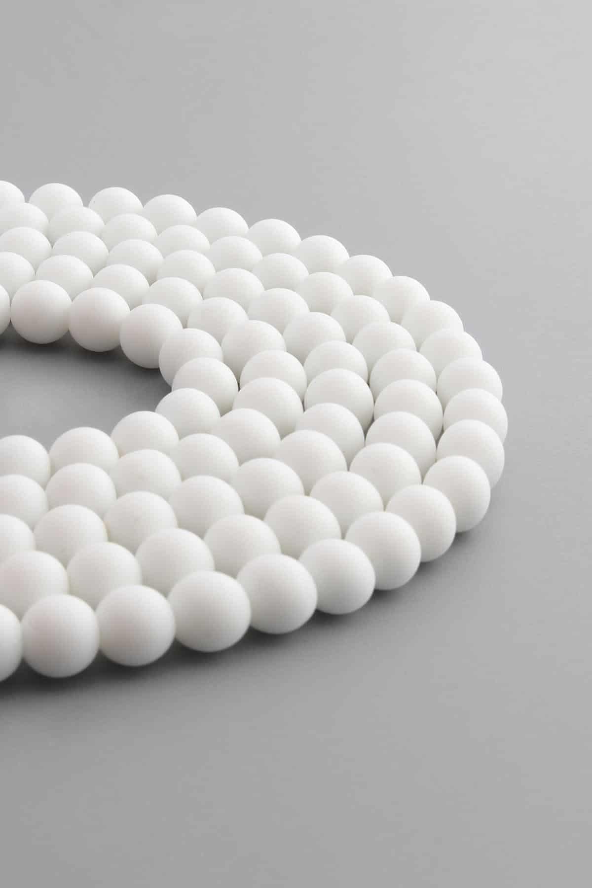 Glass Matte White Globe Cut 8mm String Of Beads