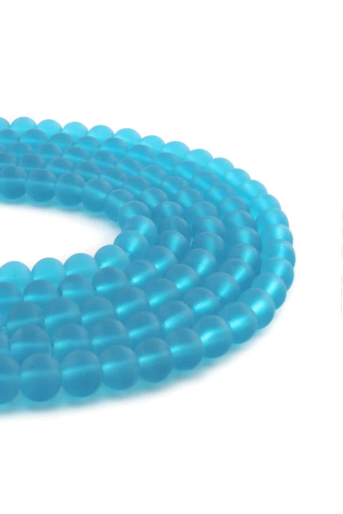 Glass Matte Blue Globe Cut 8mm String Of Beads