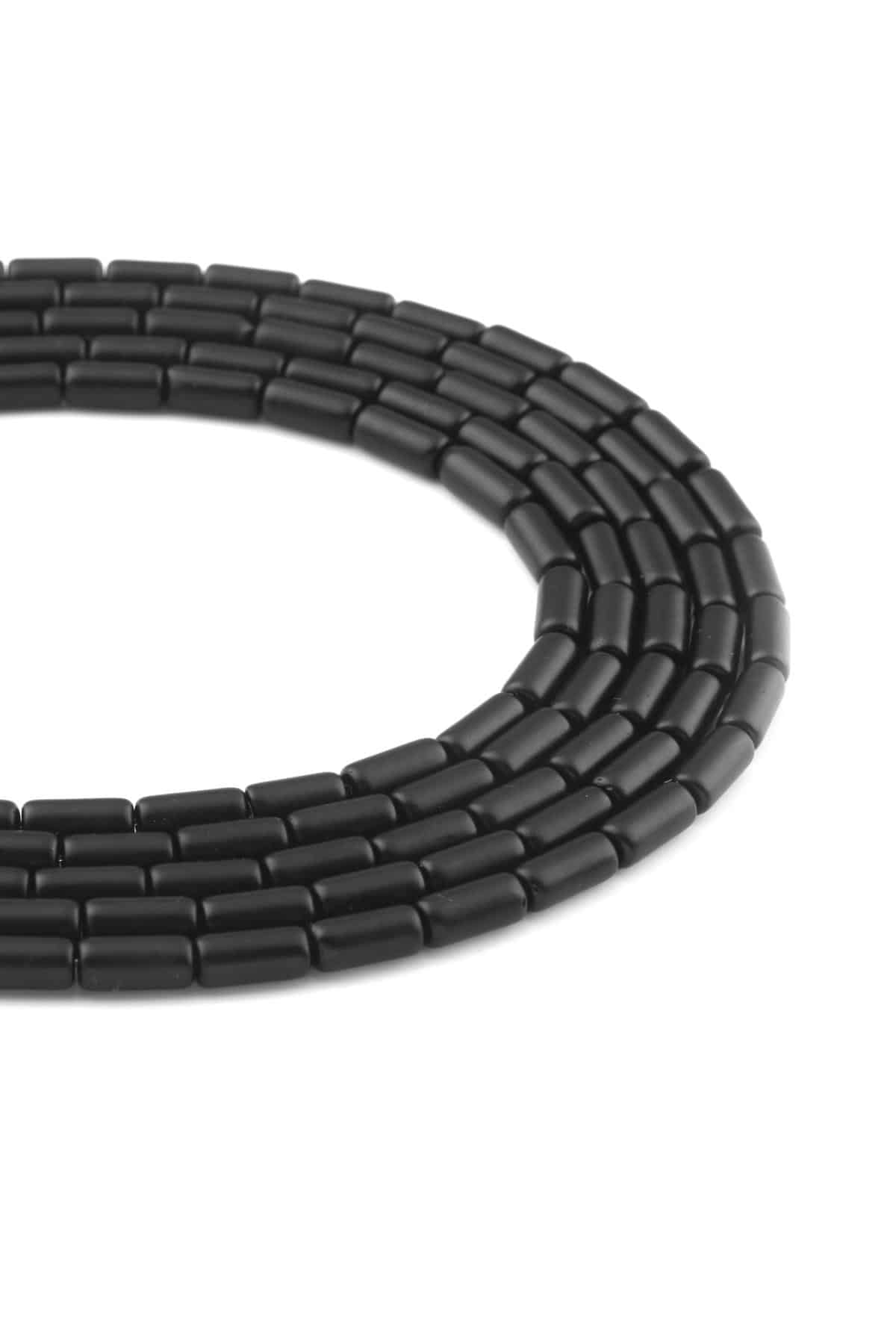 Glass Onyx Black Matte Cylinder Cut 5x10mm