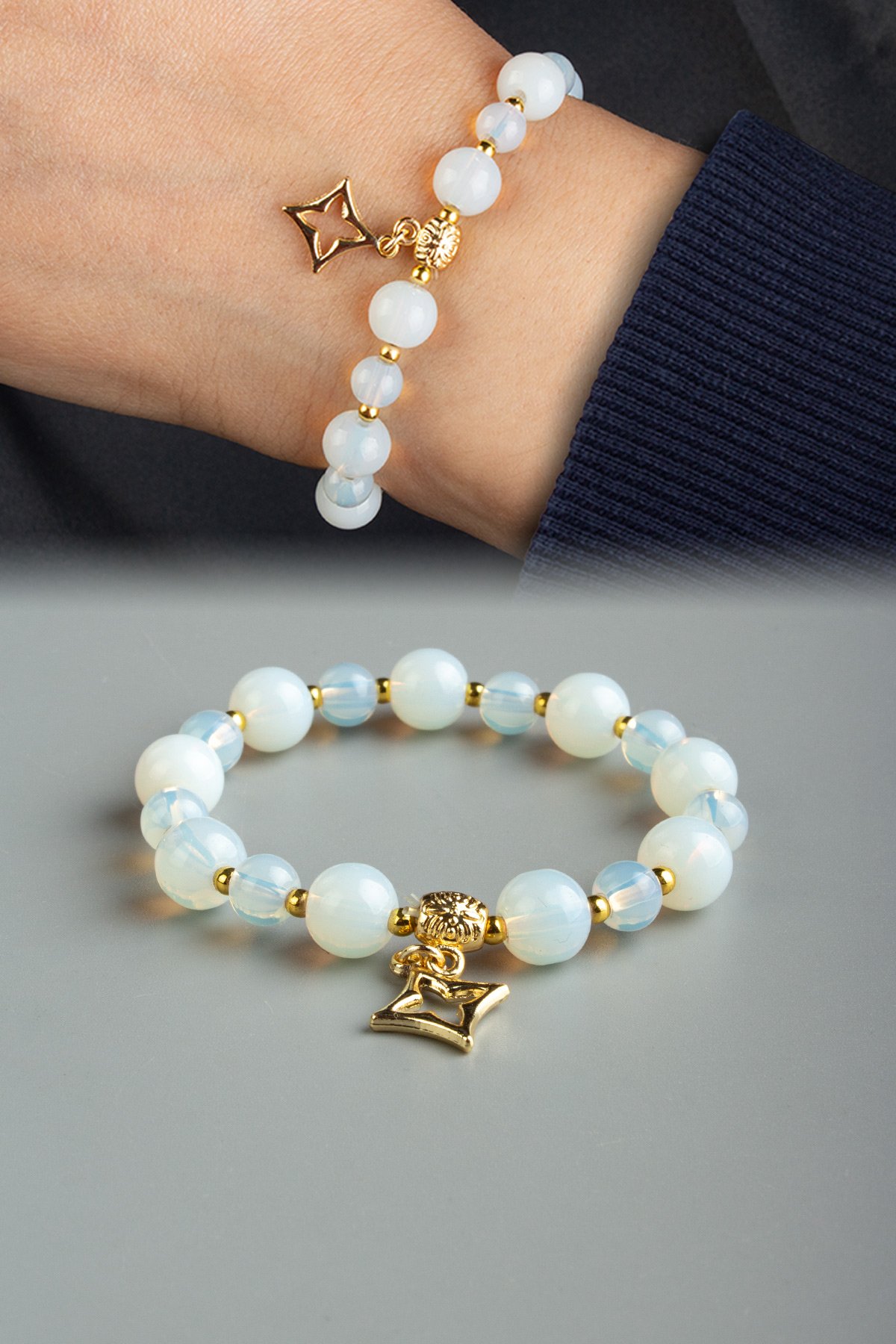 Cam Opal Küre Kesim Kutup Yıldızı Sallantılı 6 - 8mm Bileklik