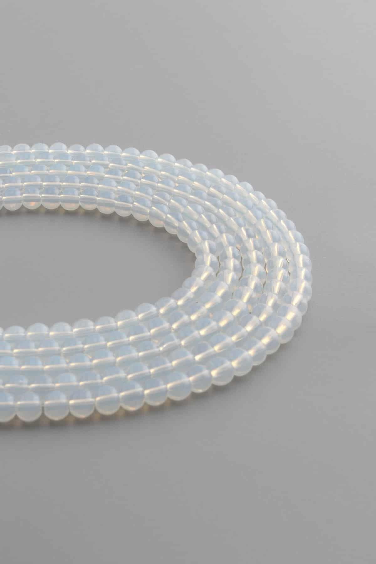 Glass White Opal Shiny Globe Cut 4mm String Of Beads