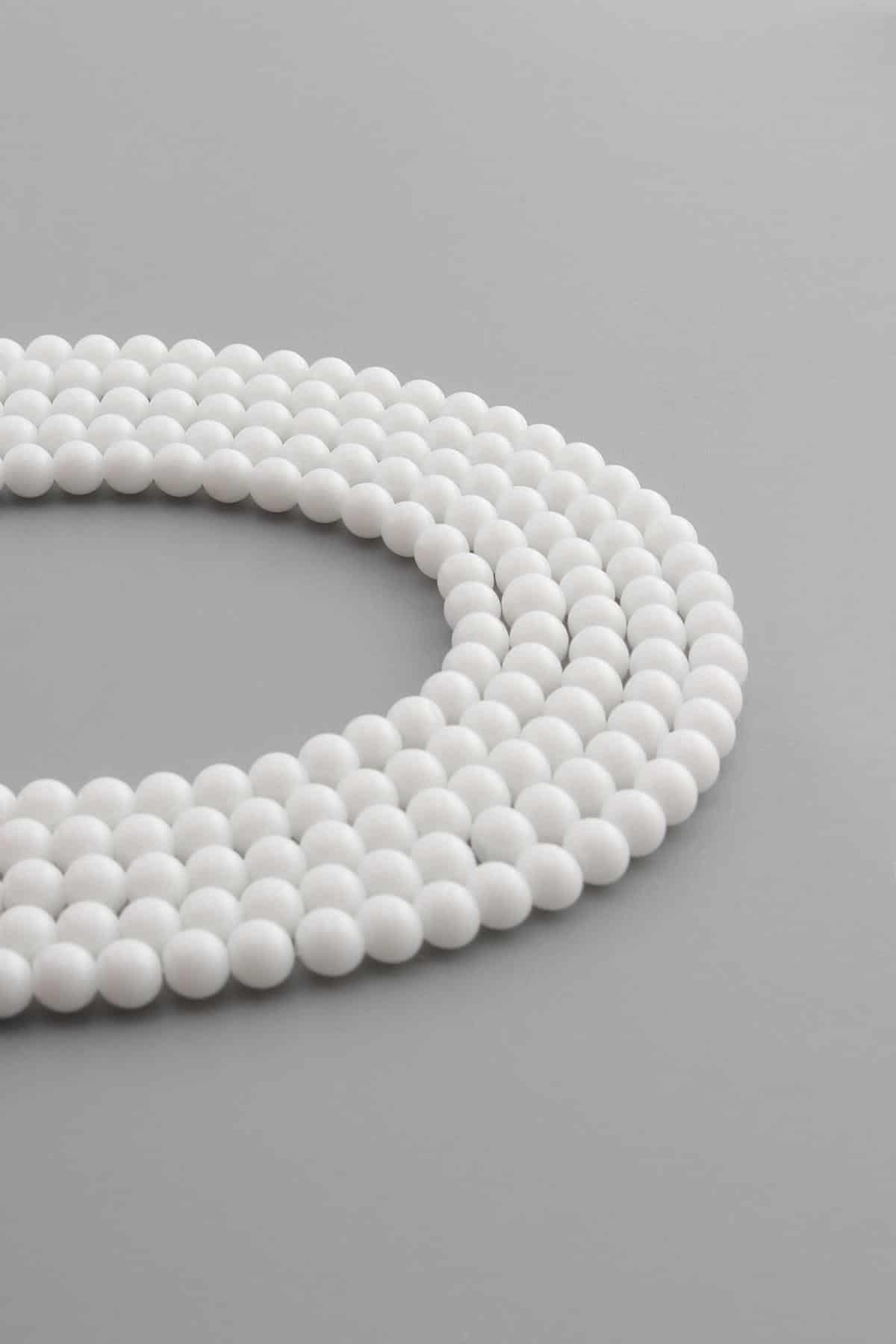 Glass White Shiny Globe Cut 4mm String Of Beads