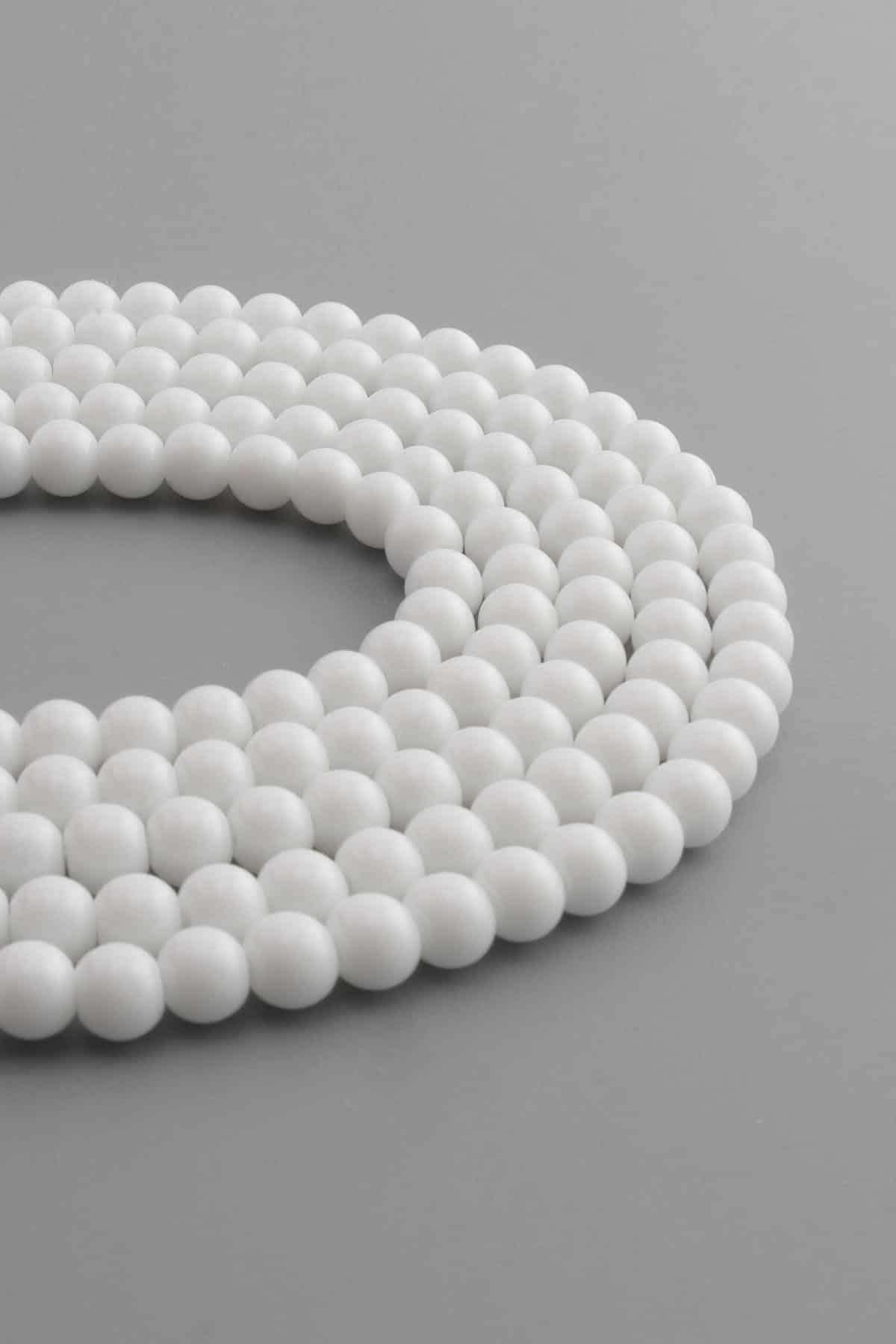 Glass Shiny White Globe Cut 6mm String Of Beads