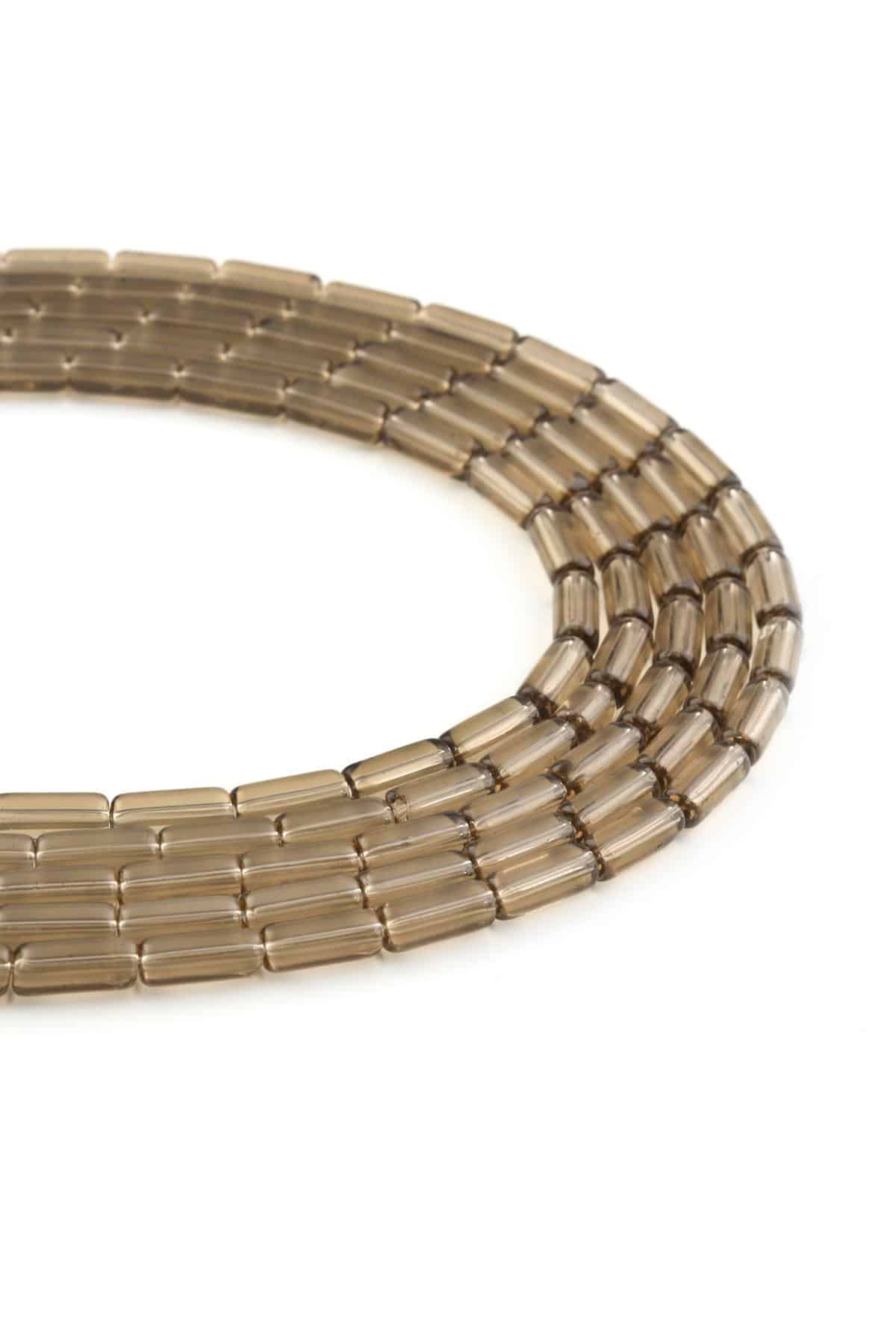 Glass Shiny Grey Cylinder Cut 5x10mm String Of Beads