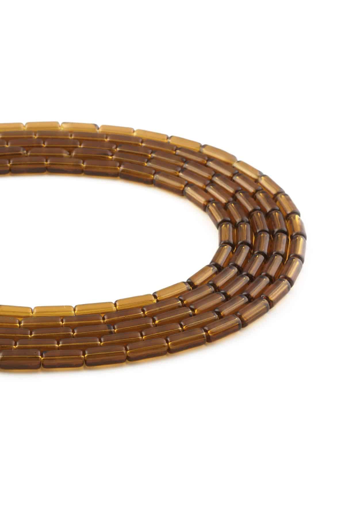 Glass Shiny Brown Cylinder Cut 5x10mm String Of Beads