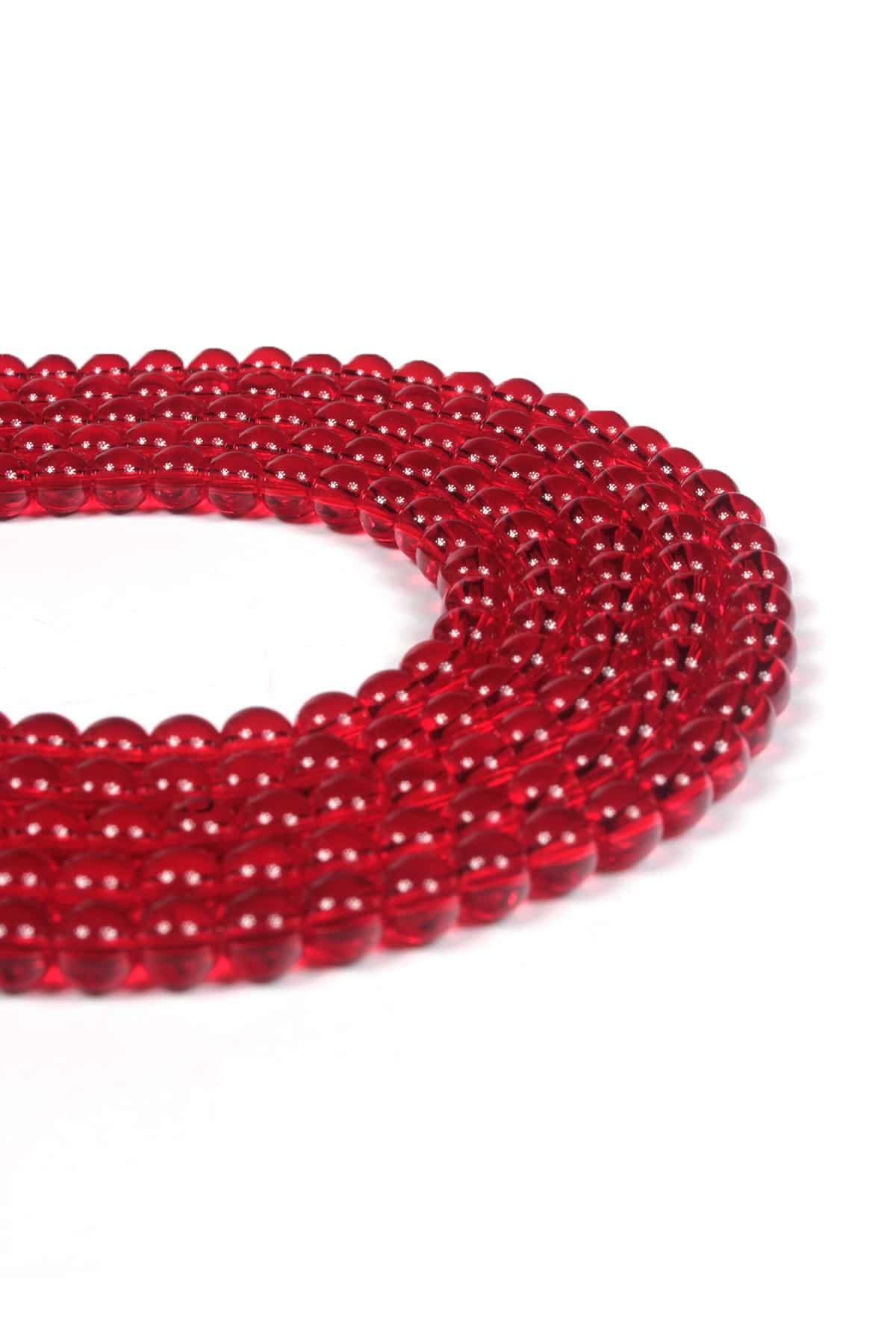 Glass Shiny Red Globe Cut 6mm String Of Beads
