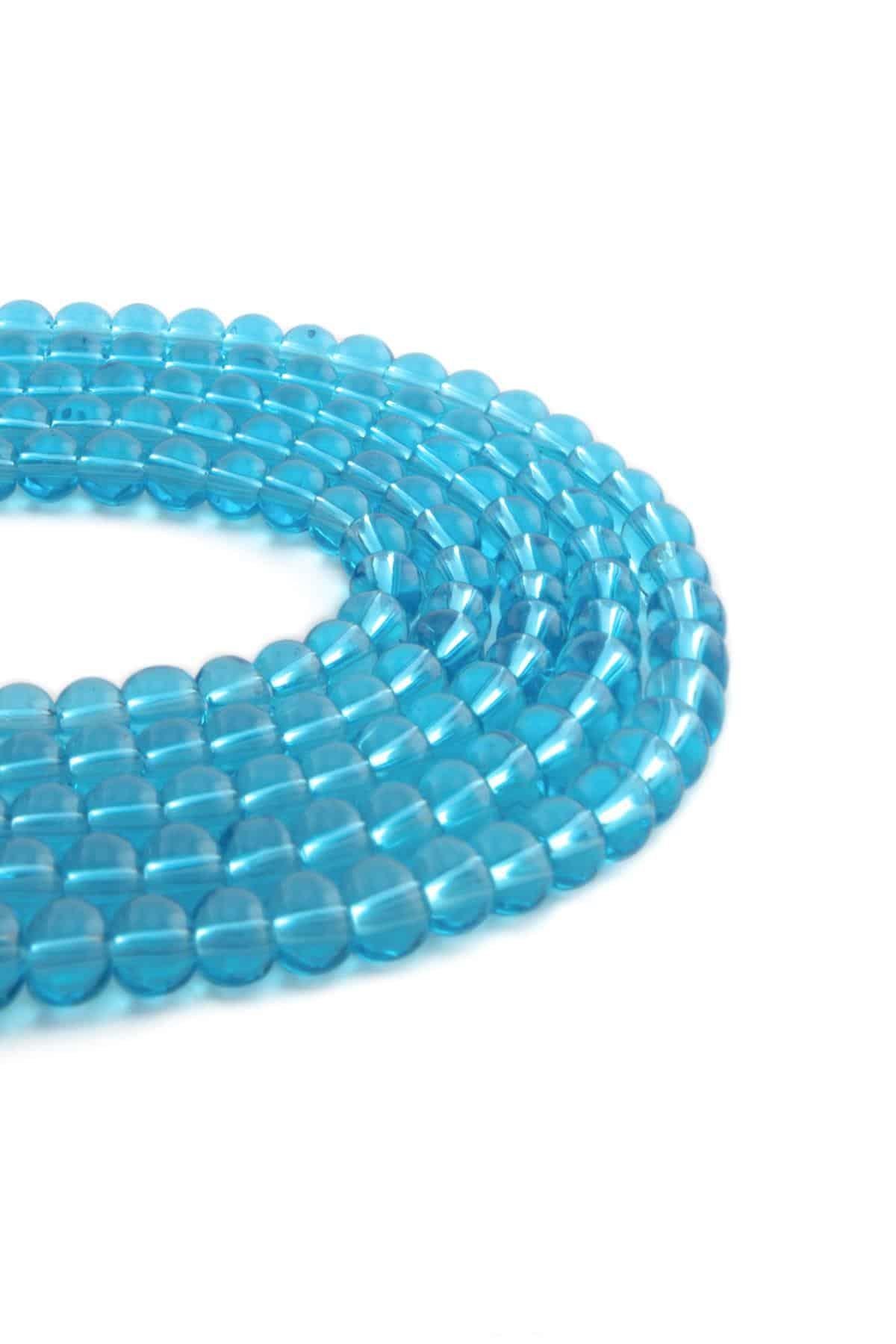 Glass Shiny Blue Globe Cut 6mm String Of Beads