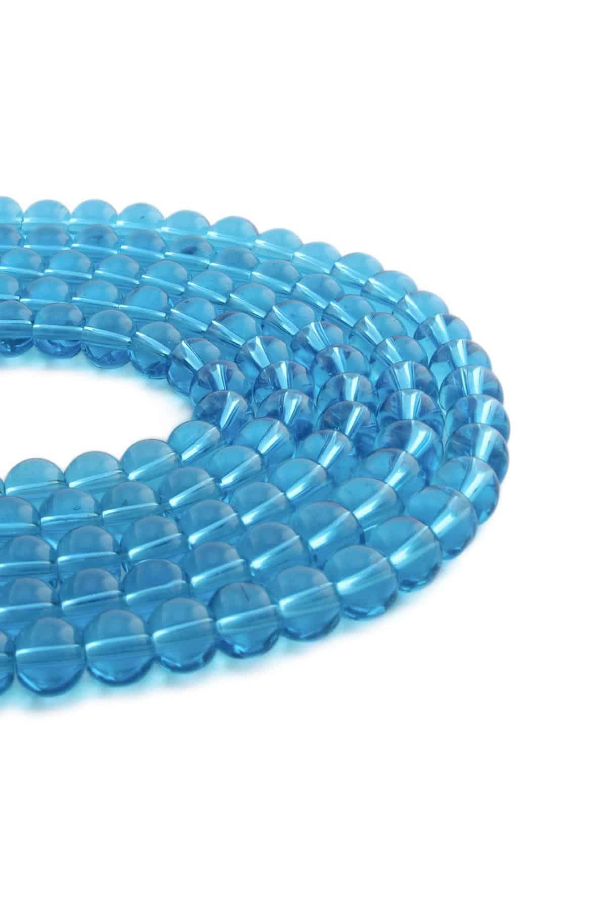 Glass Shiny Blue Globe Cut 8mm String Of Beads