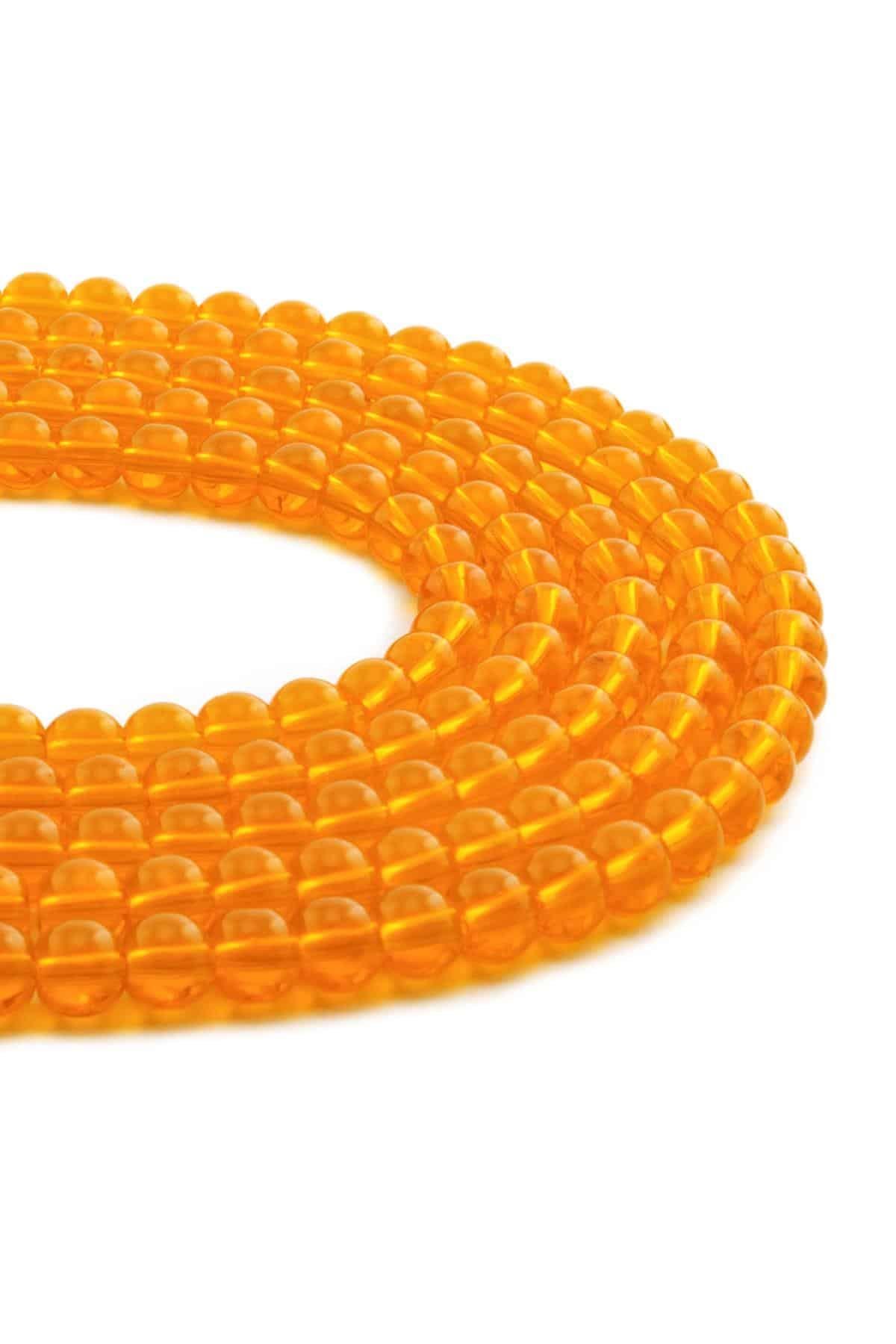 Glass Shiny Yellow Globe Cut 6mm String Of Beads