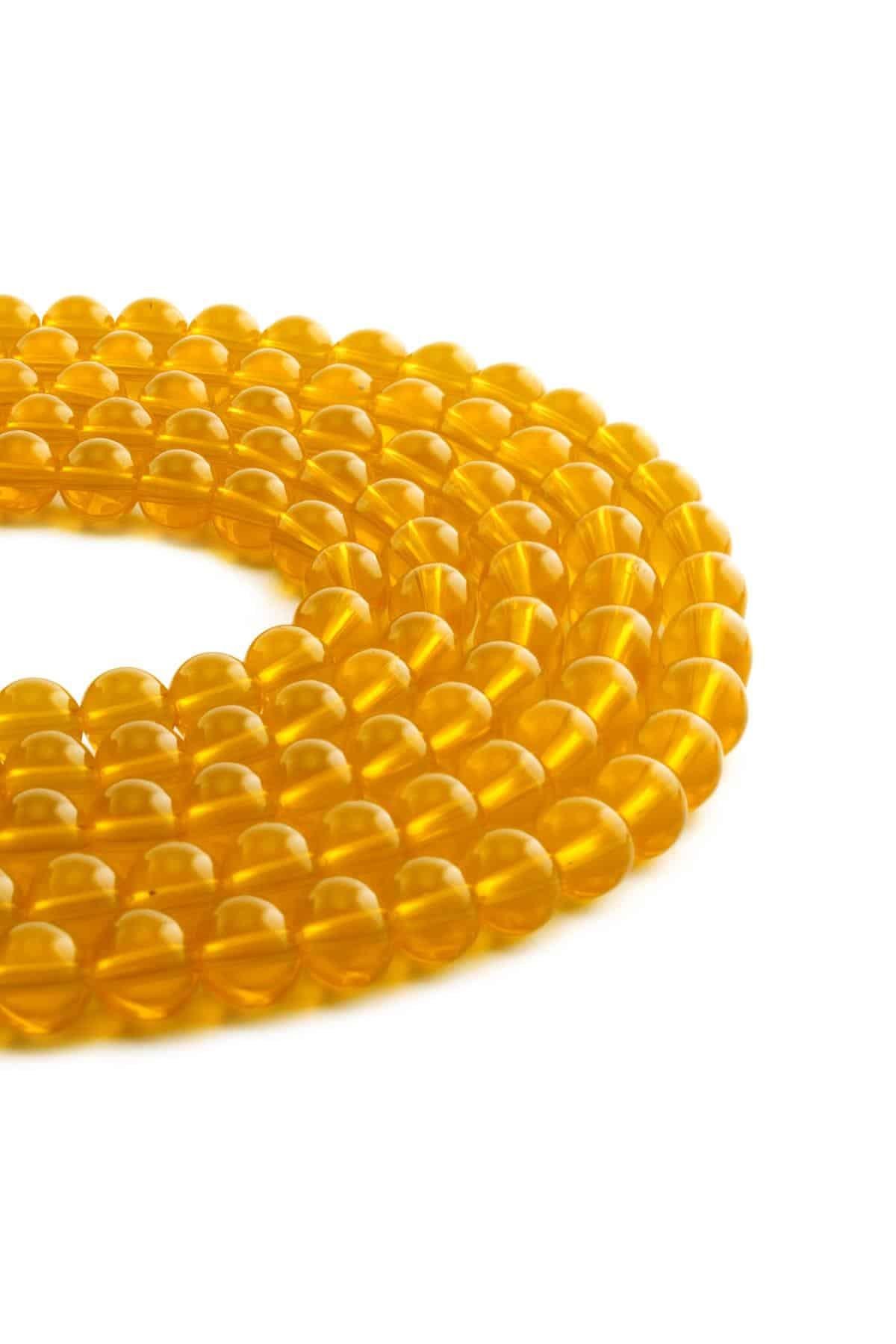 Glass Shiny Yellow Globe Cut 8mm String Of Beads