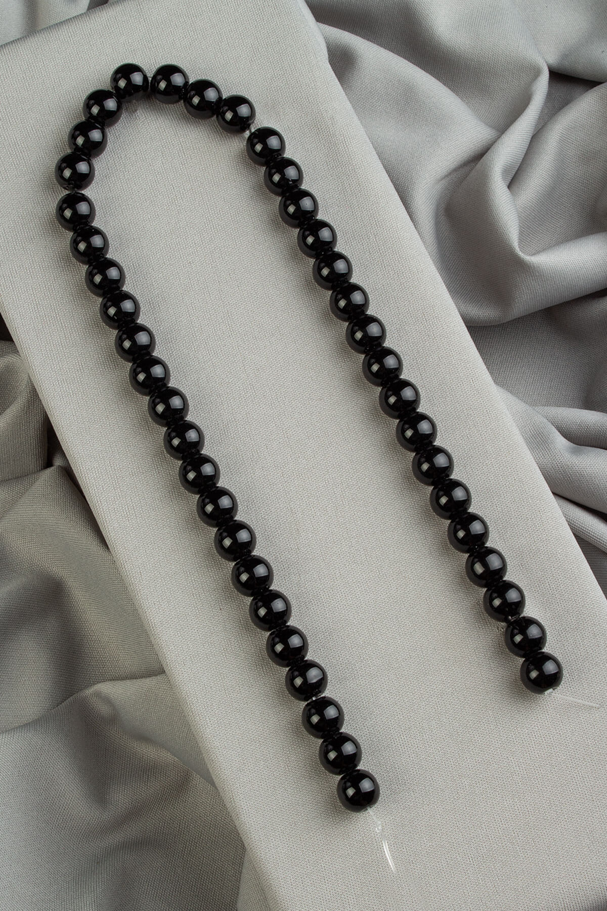 Glass Shiny Black Globe Cut 10mm String Of Beads