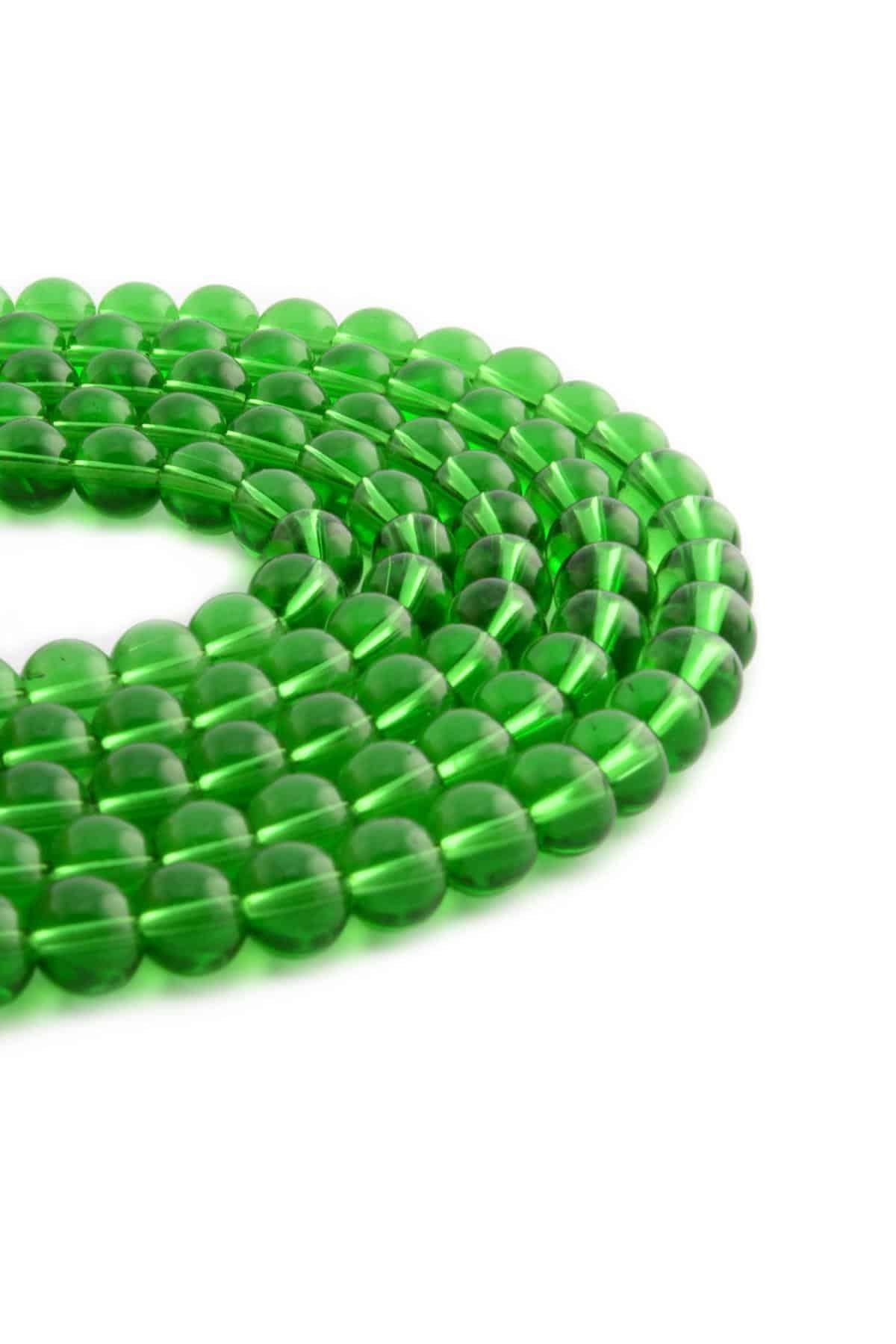 Glass Shiny Green Globe Cut 8mm String Of Beads