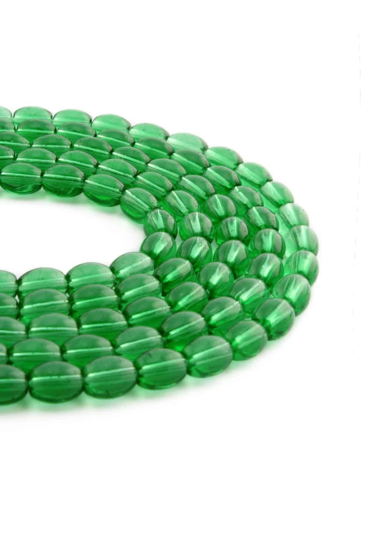 Glass Green Barley Cut 6x9mm String Of Beads