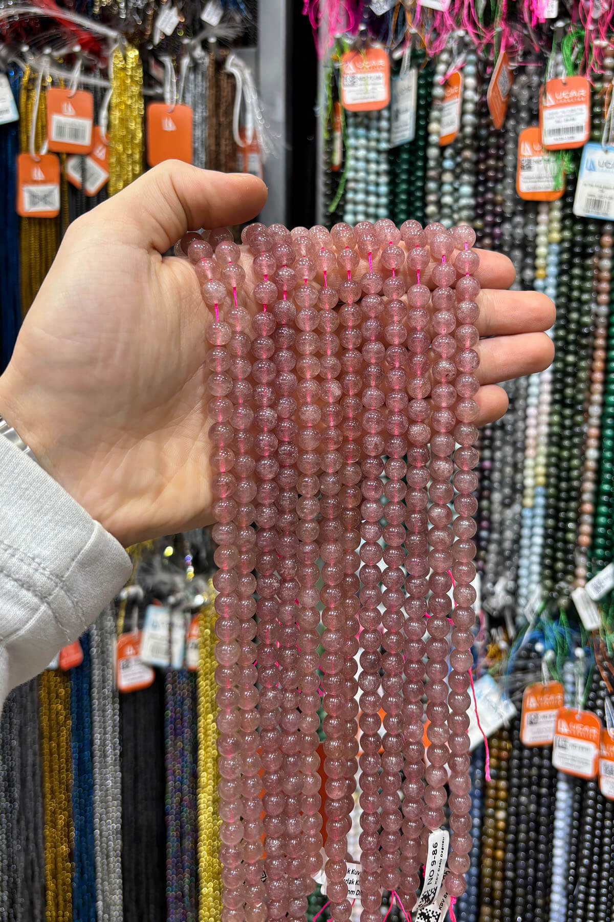 Çilek Kuvars Doğal Taş Parlak Küre Kesim 8mm Dizi