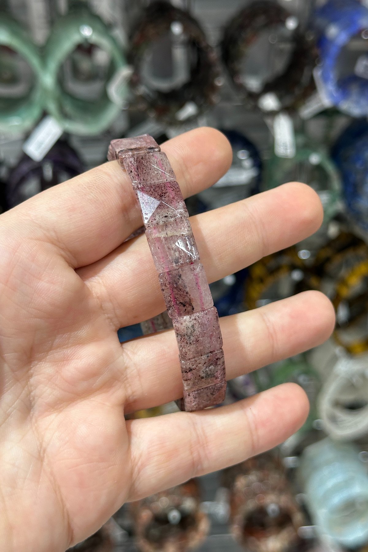 Çilek Kuvars Doğaltaş Kare Faset Kesim Bileklik