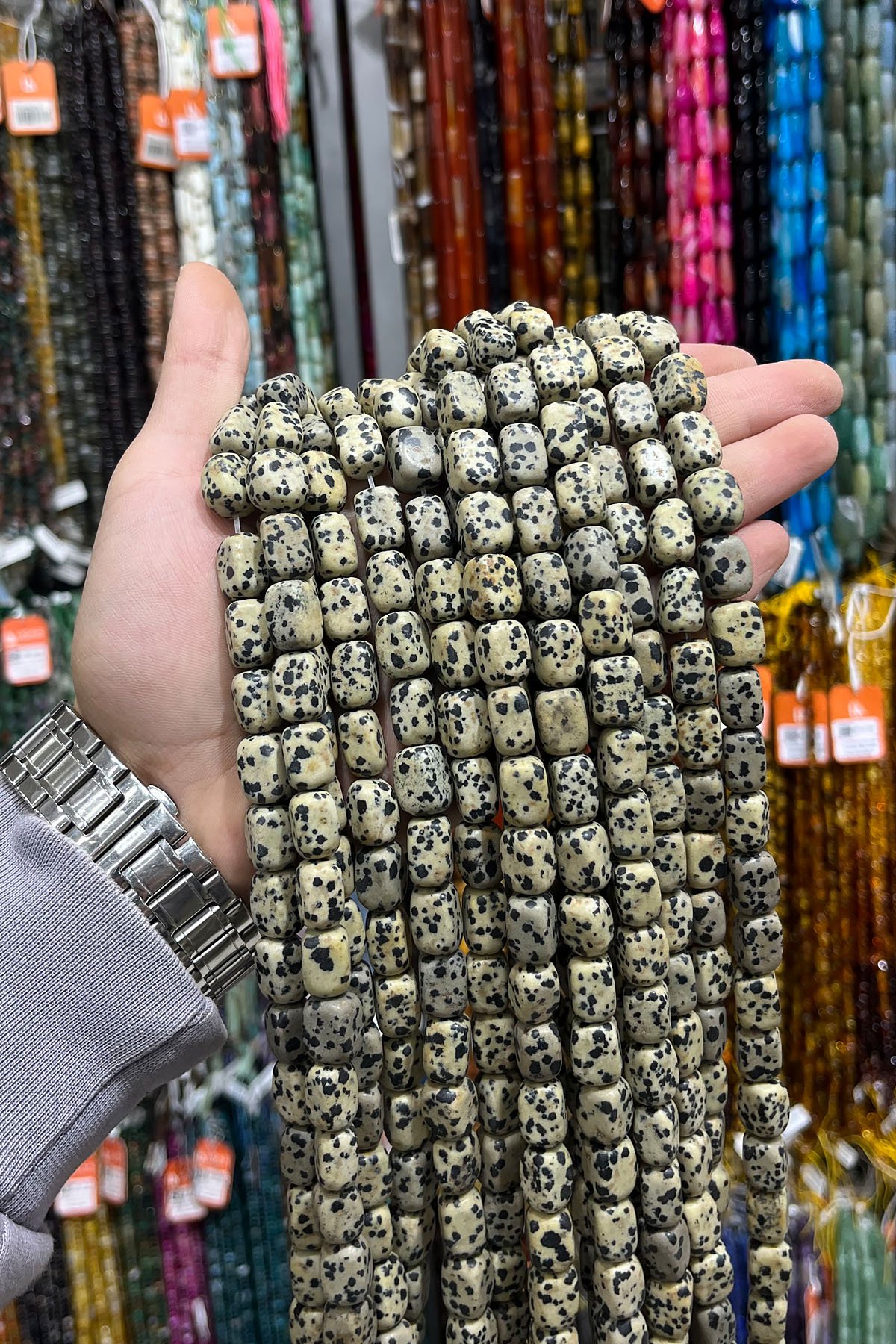 Dalmaçyalı Jasper Doğal Taş Parlak Krem Dikdörtgen Kesim 10X14mm Dizi [AA]