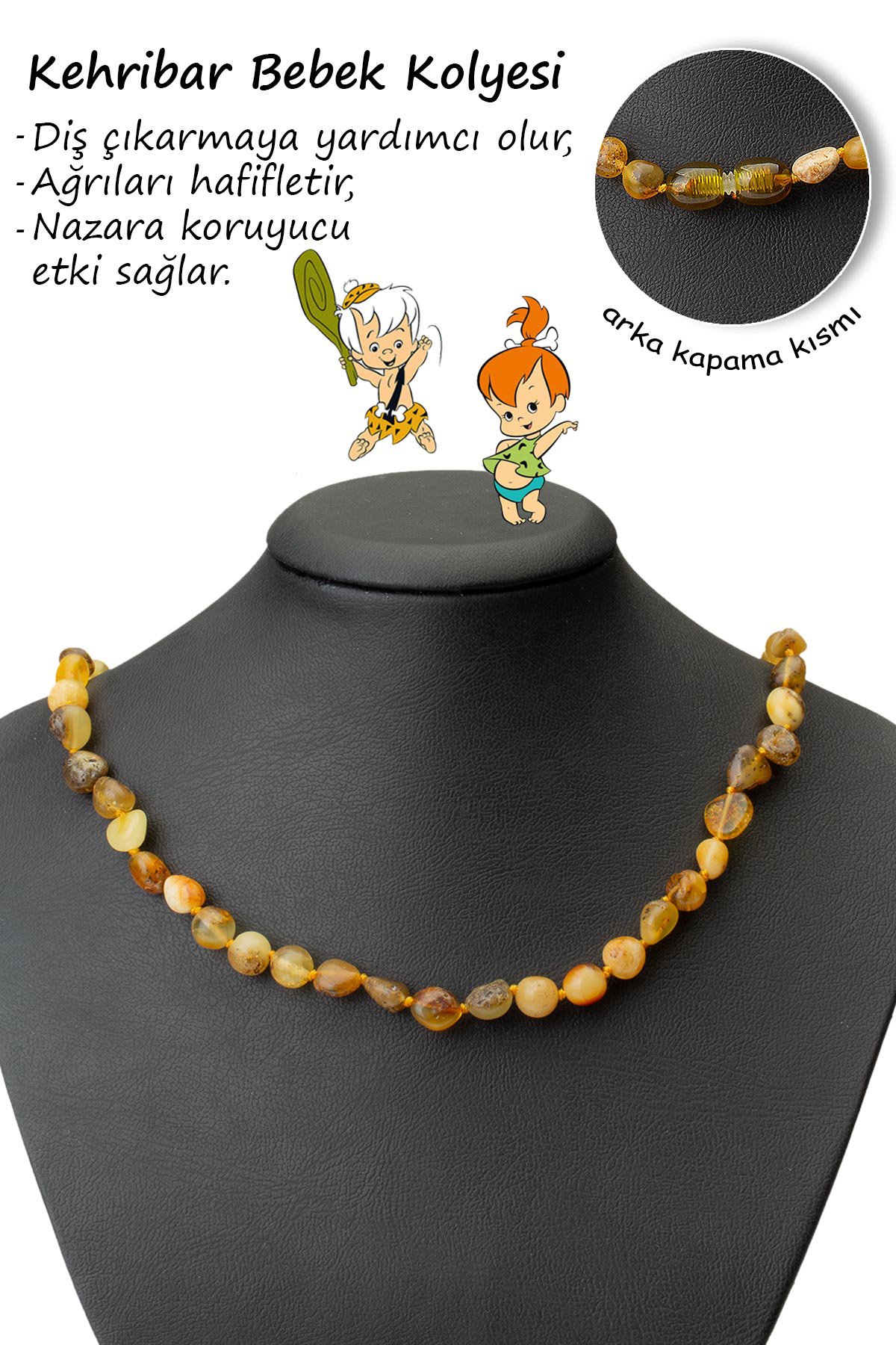 Damla Kehribar Karışık Yeşil Tımbıl Kesim Bebek Kolye