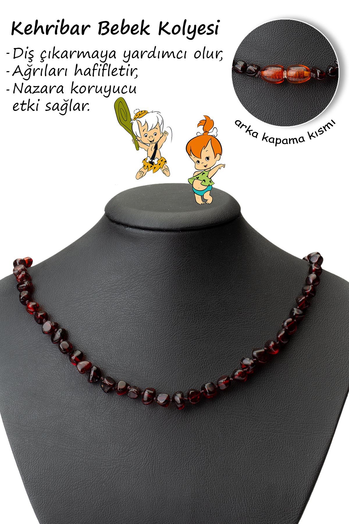 Damla Kehribar Parlak Bordo Tımbıl Kesim Bebek Kolyesi 4,7-5gr