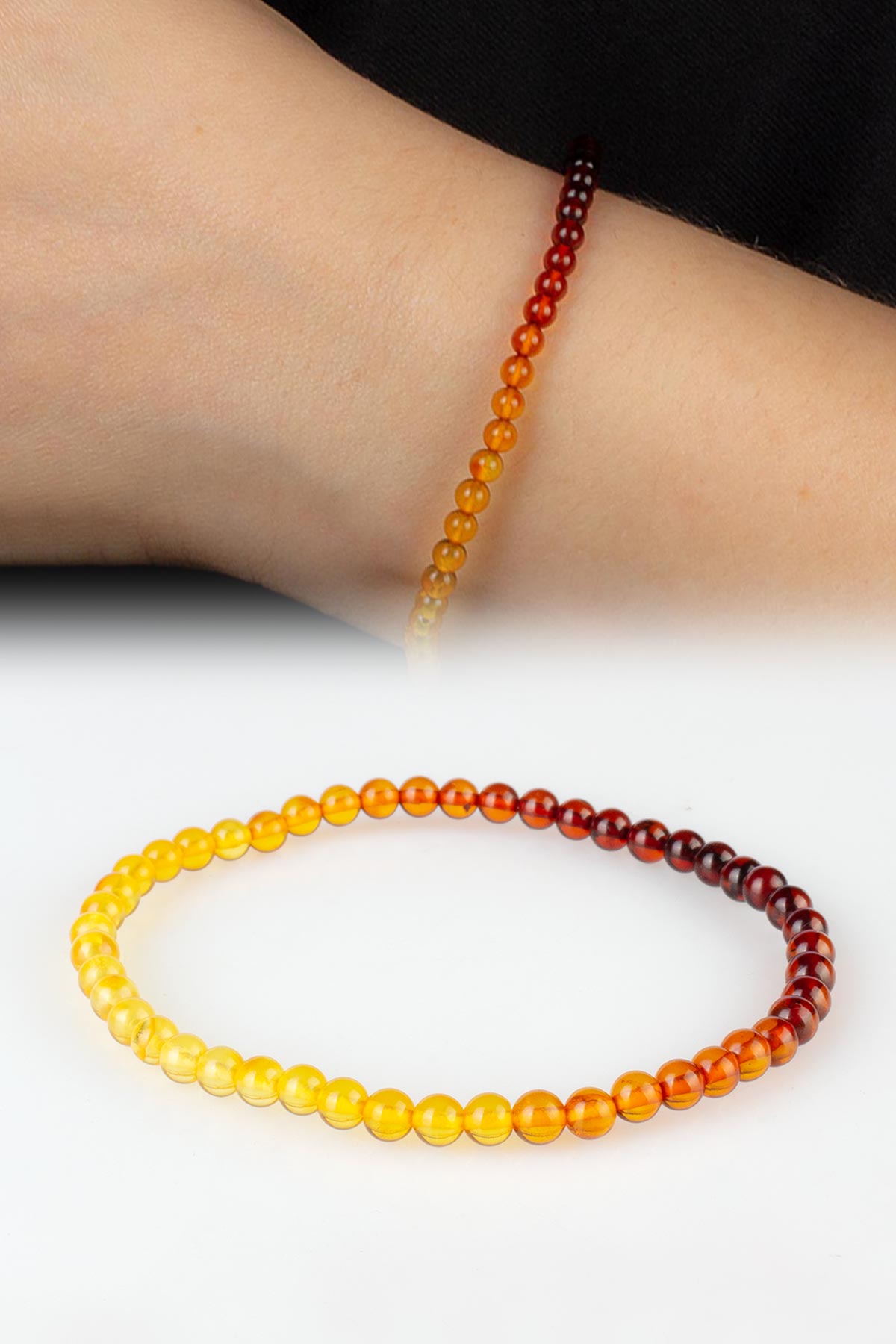 Damla Kehribar Parlak Sarı-Kırmızı Küre Kesim 4mm Yetişkin Bileklik 1,75-1,85 GR