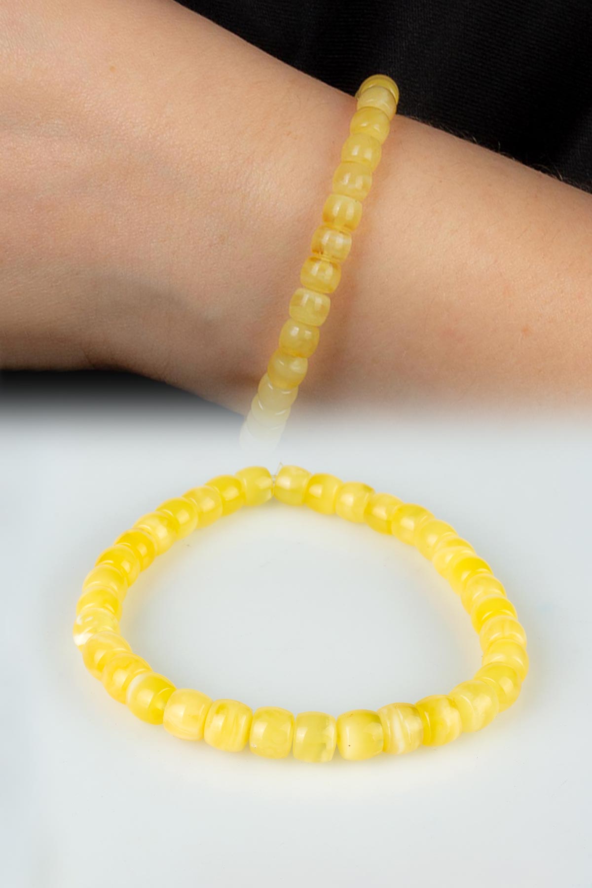 Damla Kehribar Parlak Sarı Rondela Kesim Yetişkin Bileklik 5.90-6gr