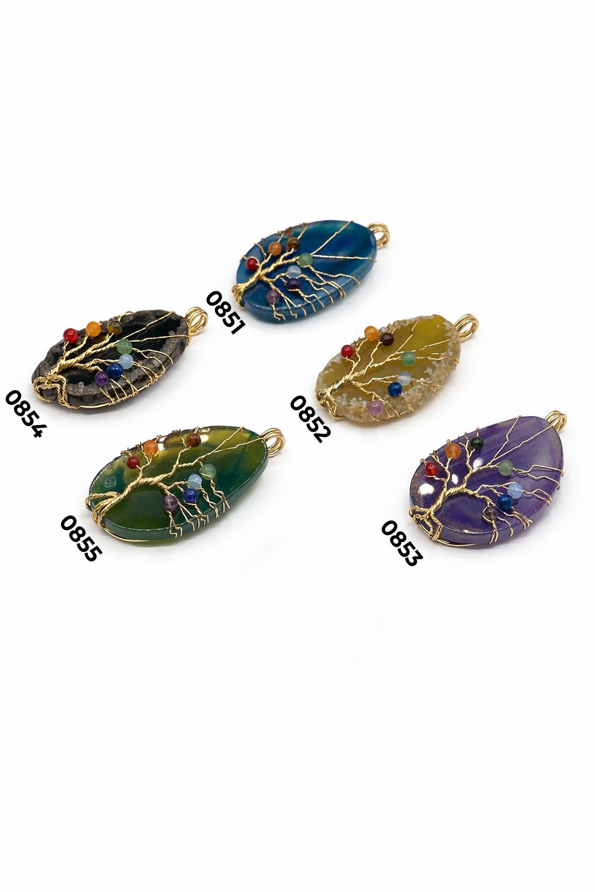 Doğal Taş Kolye Ucu Hayat Ağacı Oval Kesim 52x32mm