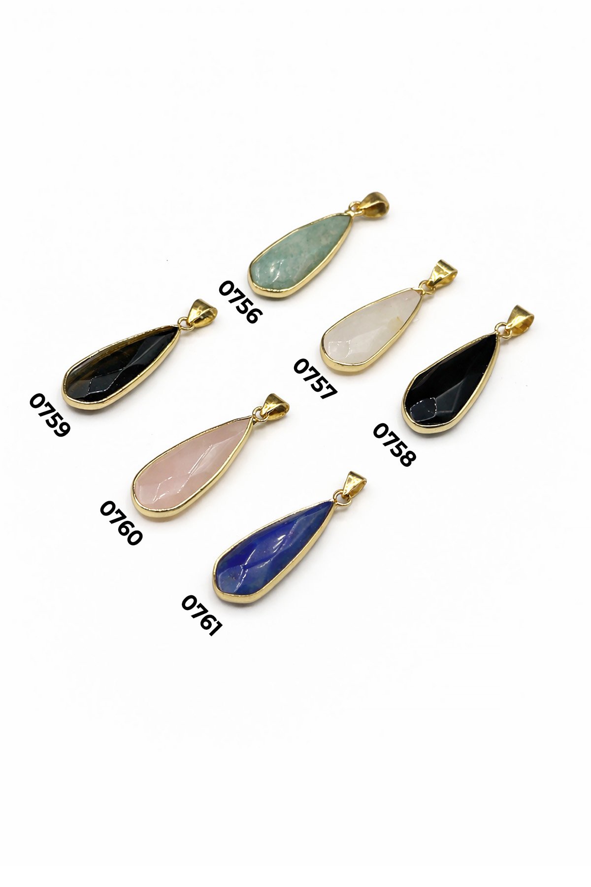 Doğal Taş Kolye Ucu İnce Faset Damla Kesim 34x13mm