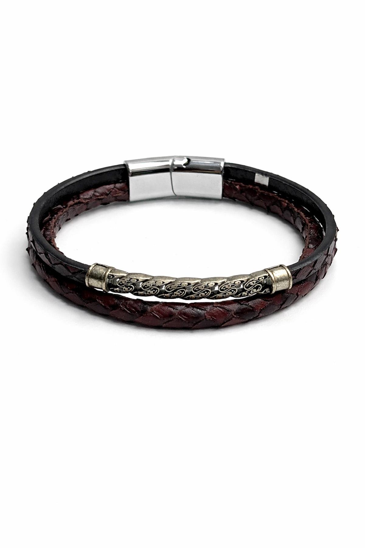 Erkek Asgard Bar Örgü Deri Bileklik