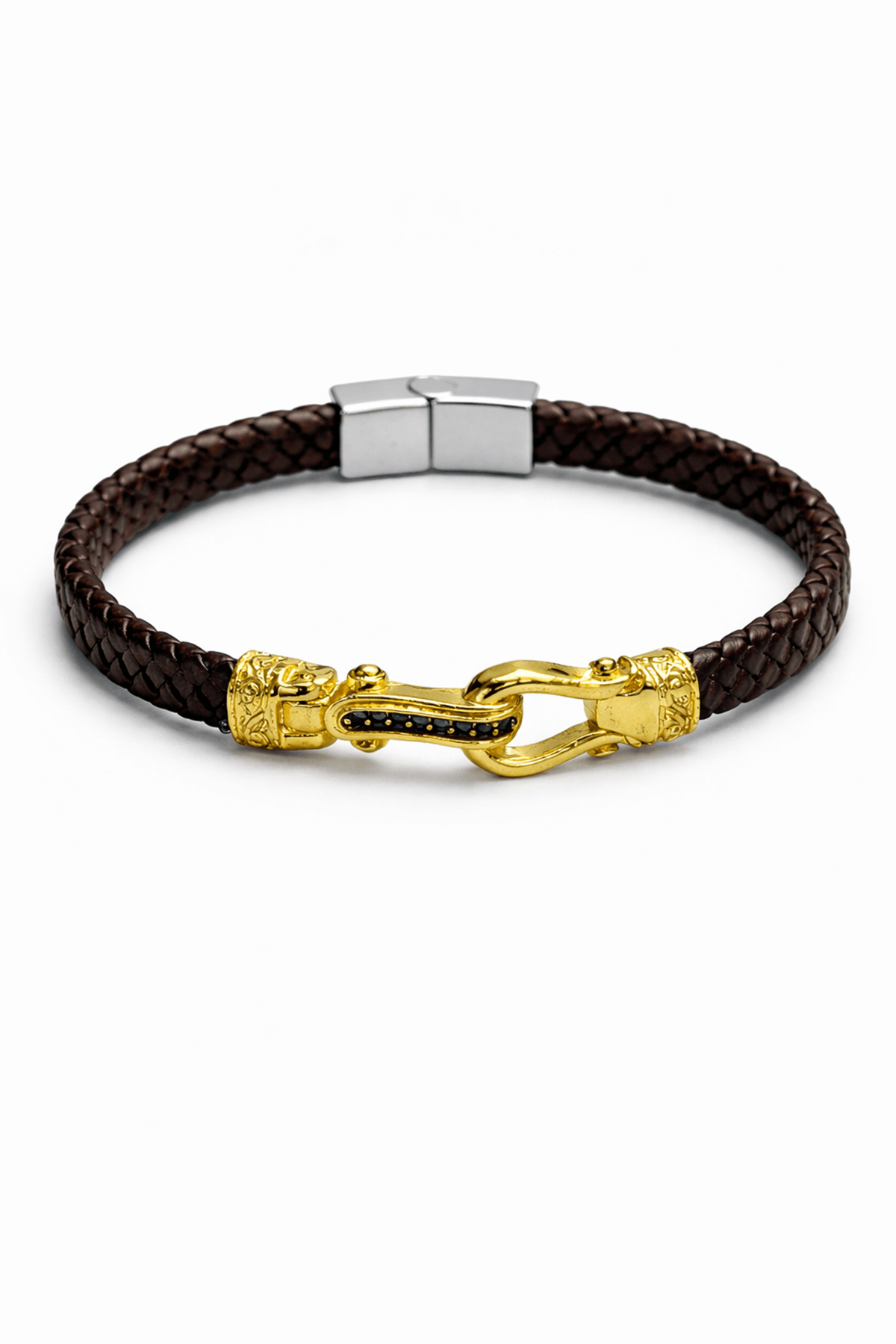 Erkek Deri Bileklik Nal Göbek 8mm Kahverengi Yassı Erkek Deri Bileklik