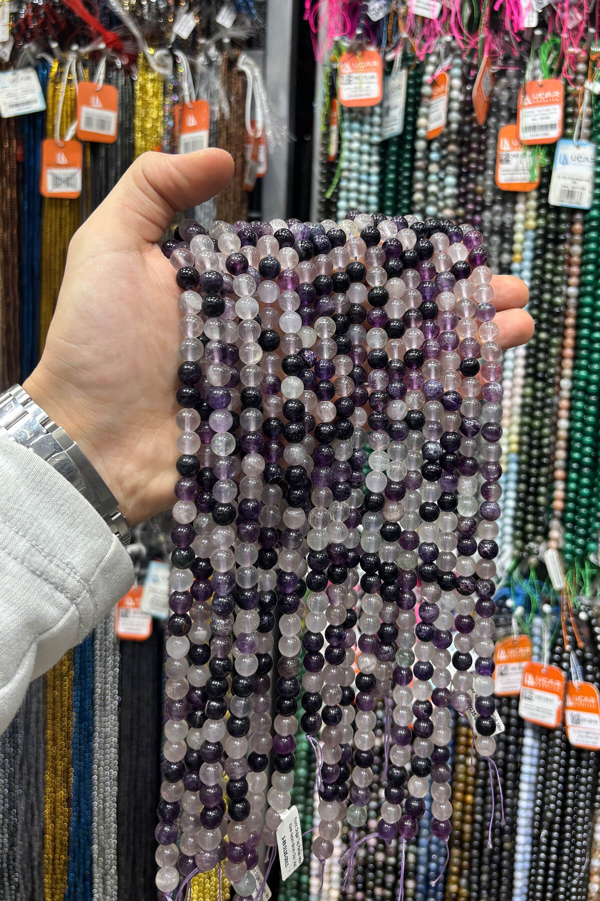 Florit Doğal Taş Parlak Mor Küre Kesim 8mm Dizi [AA]