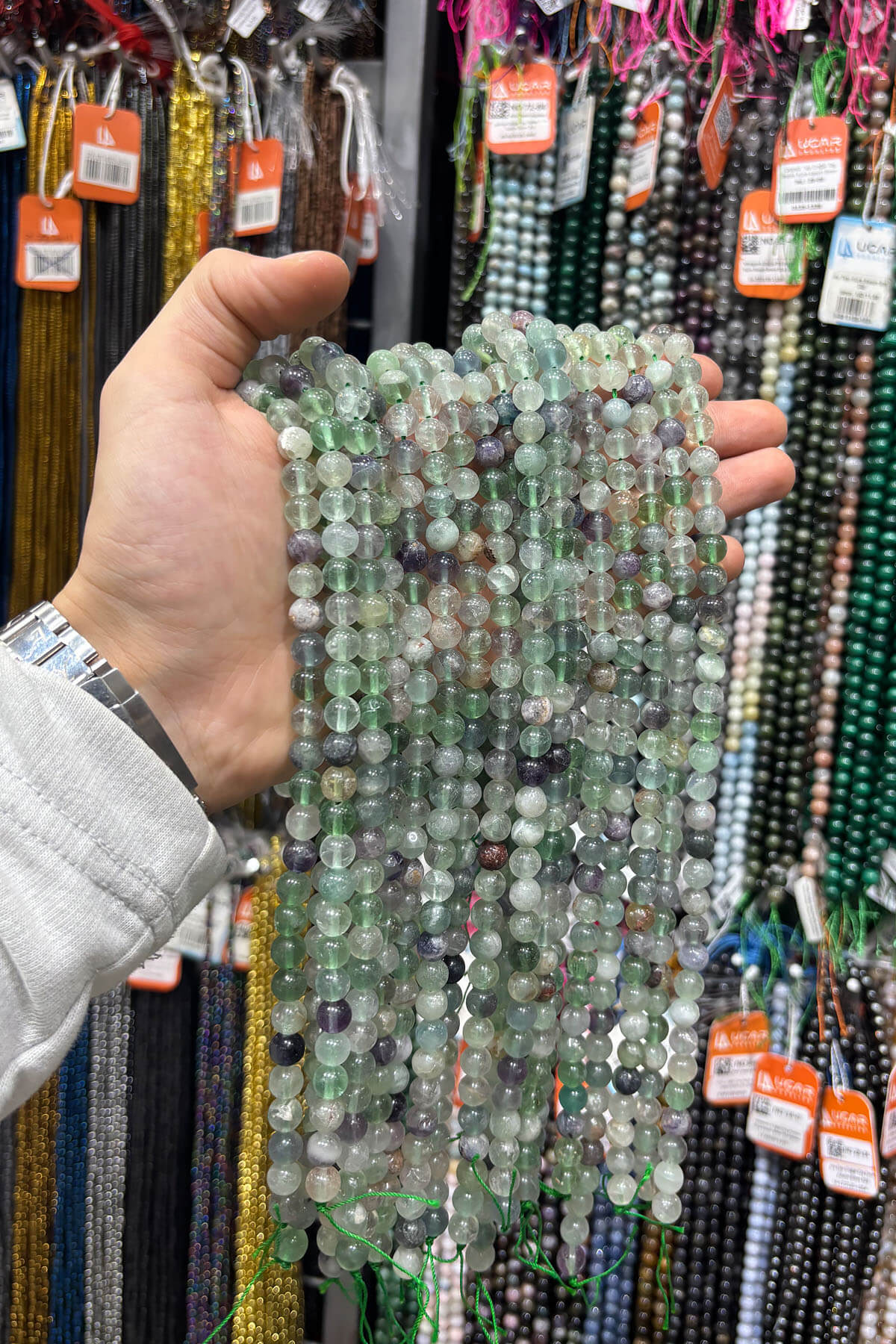 Florit Doğal Taş Parlak Yeşil Küre Kesim 8mm Dizi [AA]