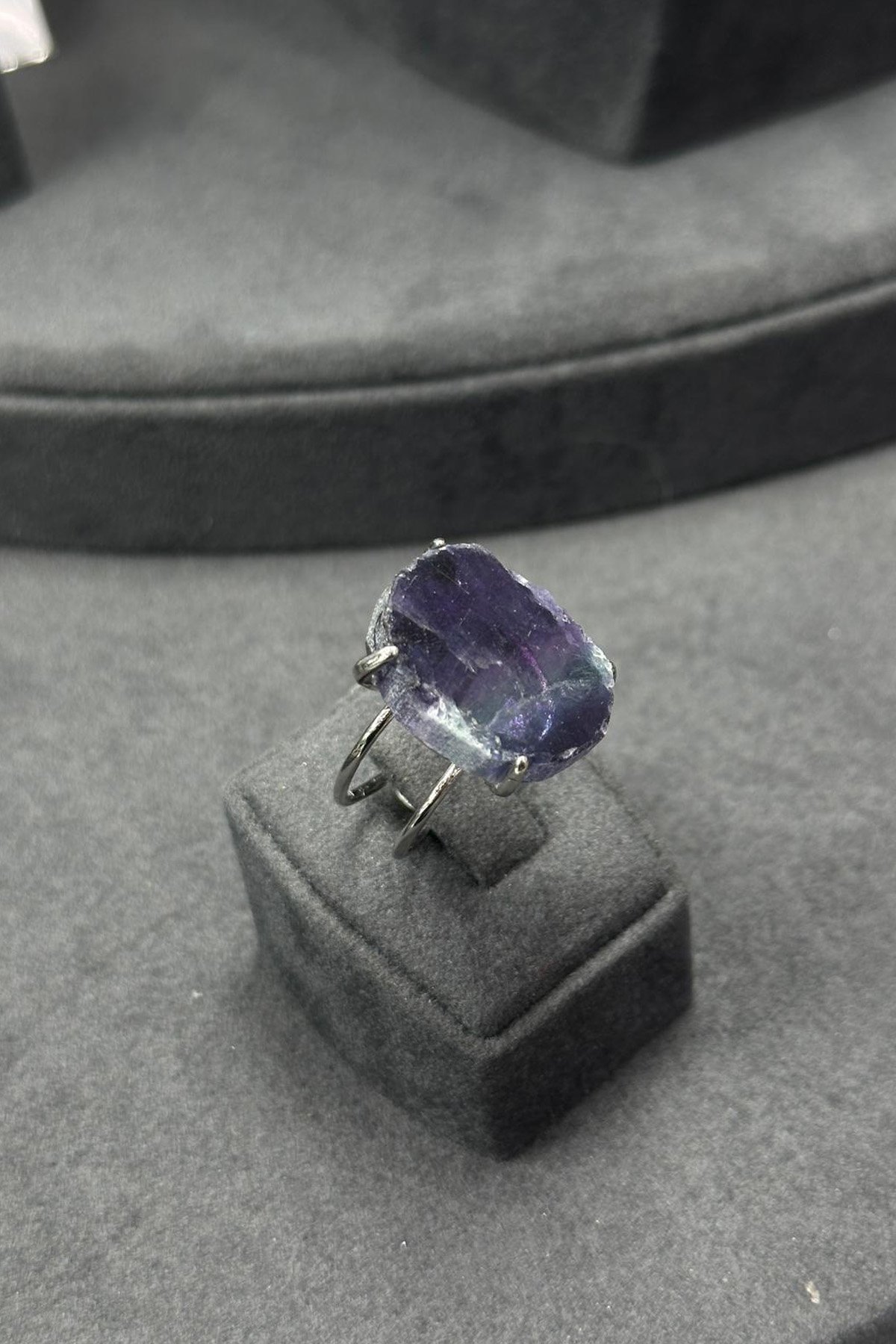 Florit Taşı Ham Kütle Kesim Çelik Ayarlanabilir Yüzük