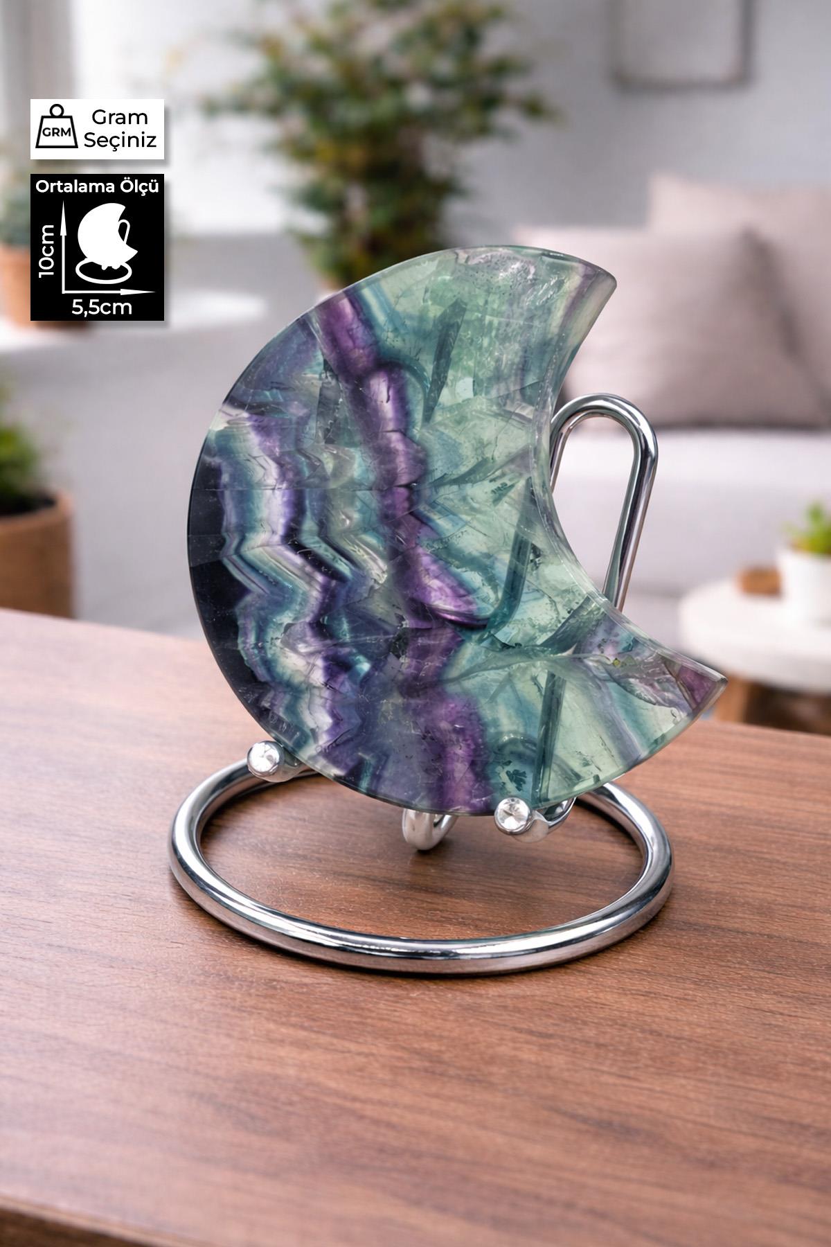 Florit Taşı Ham Kütle Yarım Ay Kesim 10x5,5cm Dekoratif Obje