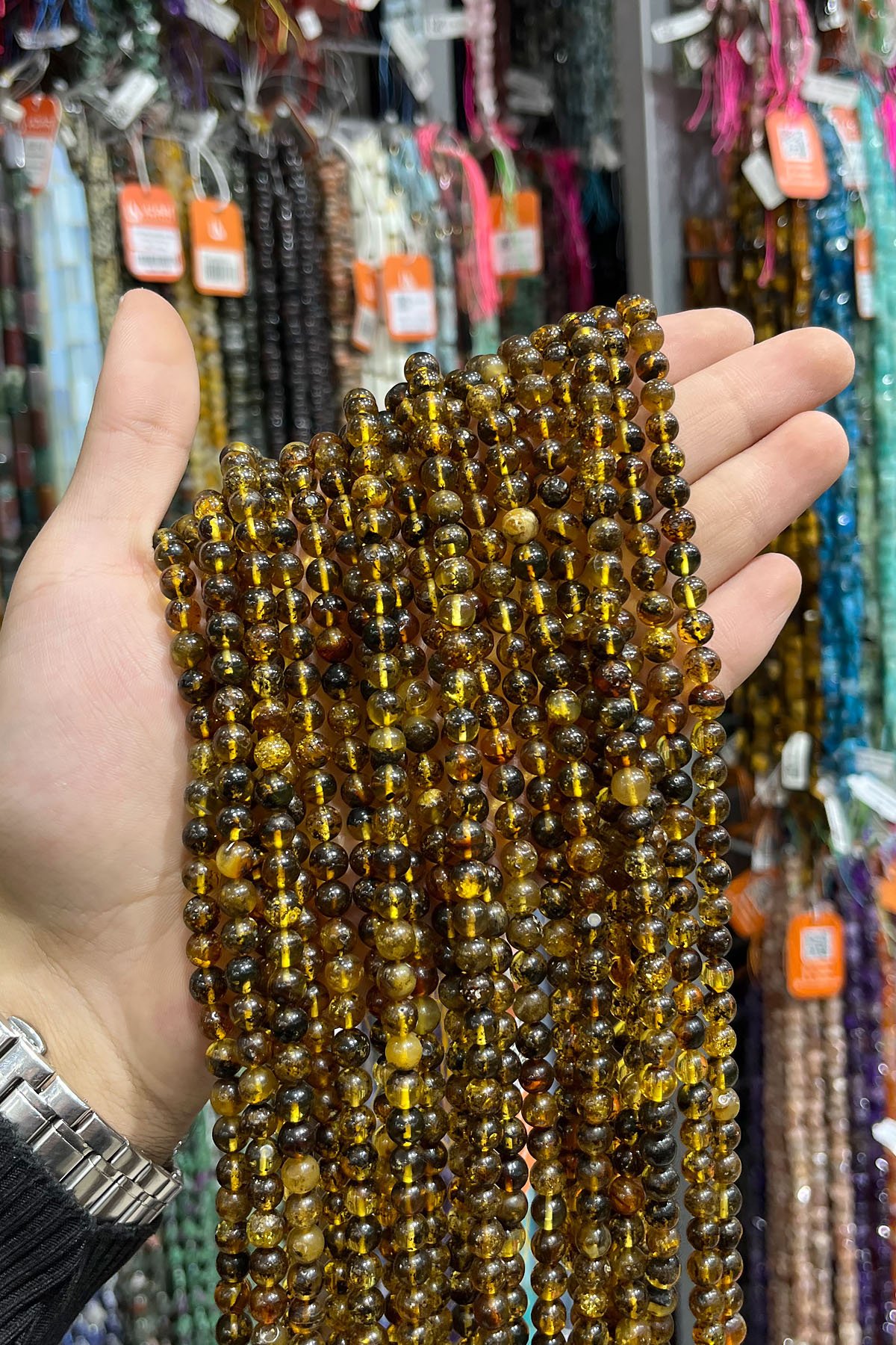 Fosil Kehribar Doğal Taş  Kesim 7mm Dizi