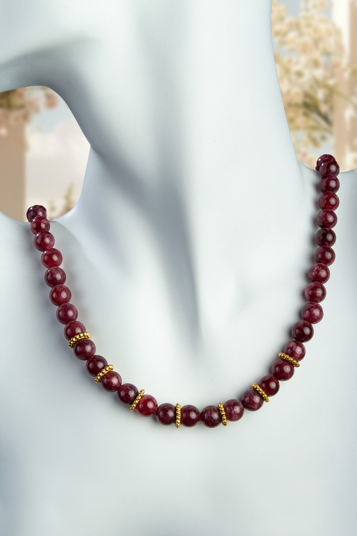 Garnet Doğal Taş Küre Kesim Zincir Kapamalı Kolye