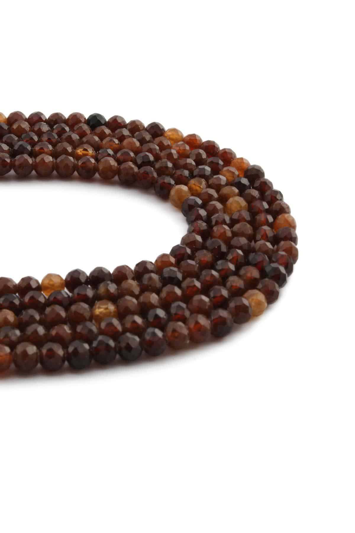 Garnet Doğal Taş Parlak Kahve Küre Kristal Kesim 4mm Dizi