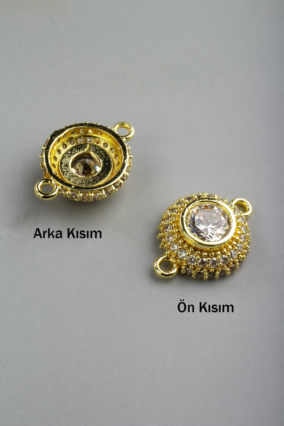 Gold Bombeli Yuvarlak Kesim Beyaz Zirkon Bileklik Aparatı 12 mm