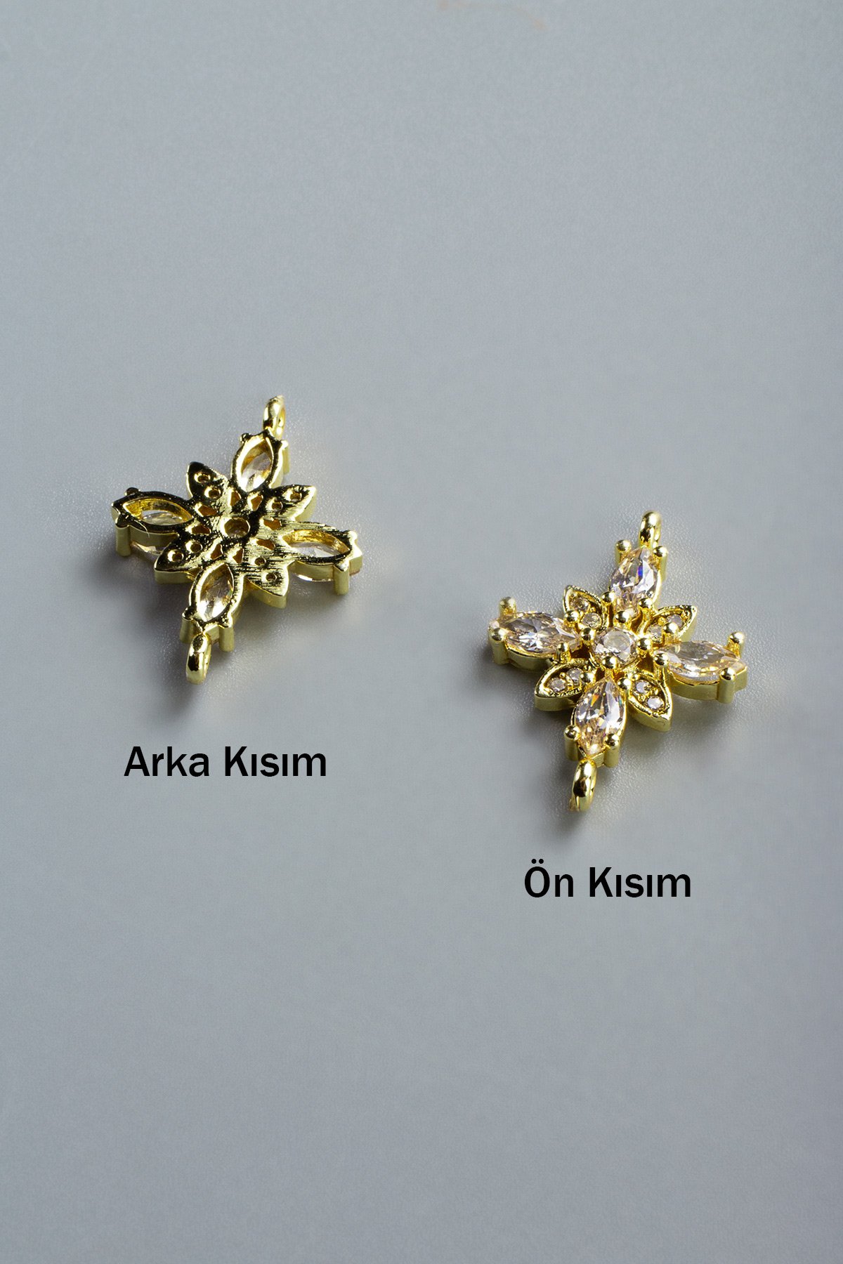 Gold Kutup Yıldızı Çiçek Desen Beyaz Zirkon Taşlı Bileklik Aparatı 17 mm