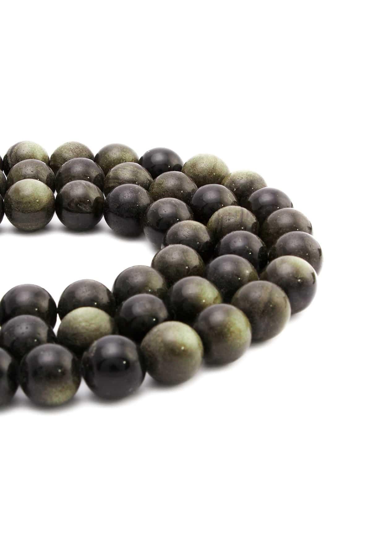 Gold Obsidian Natural Stone Globe Cut 14mm String Of Beads