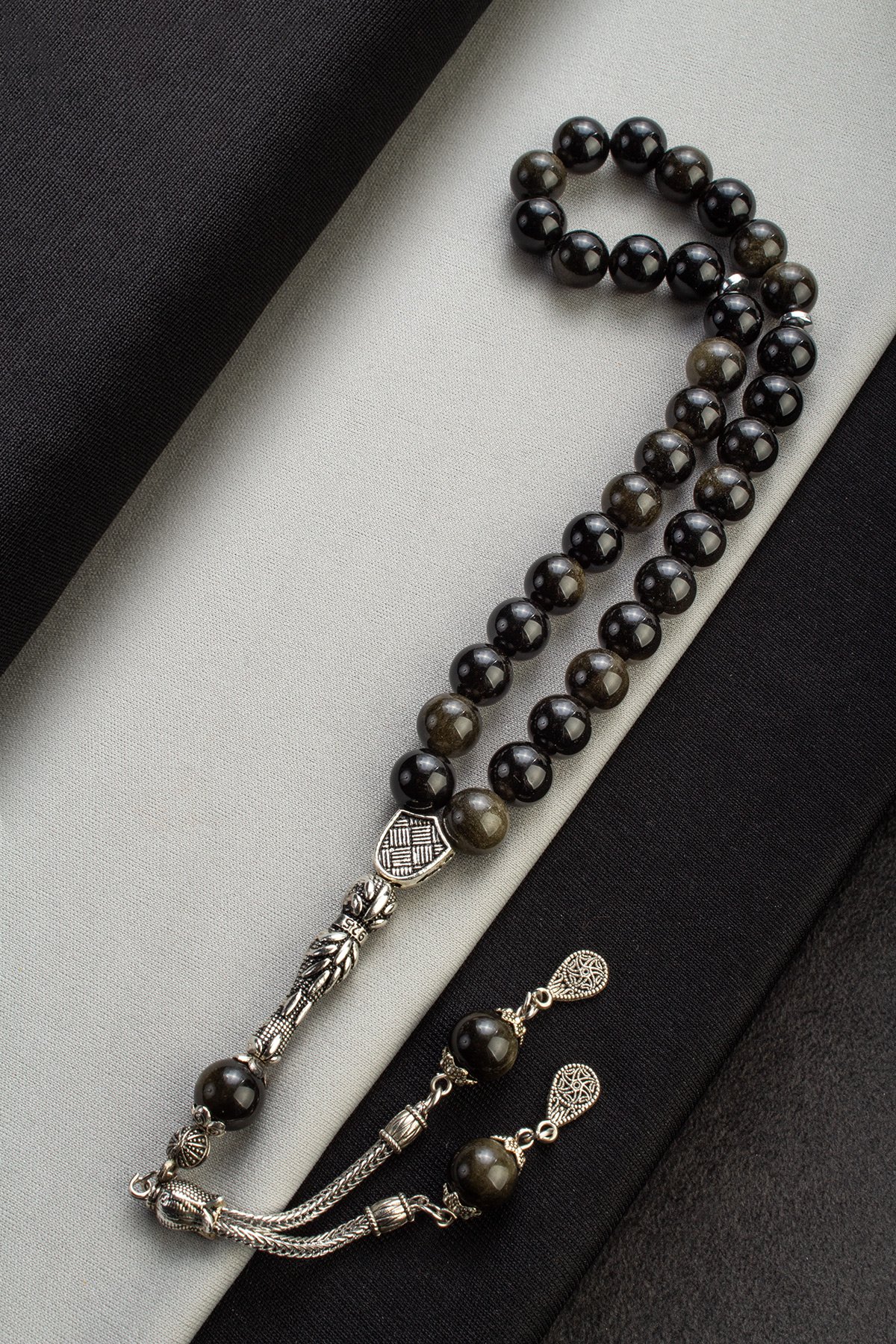 Gold Obsidyen Doğal Taş Küre Kesim 33 lu 10mm Tesbih