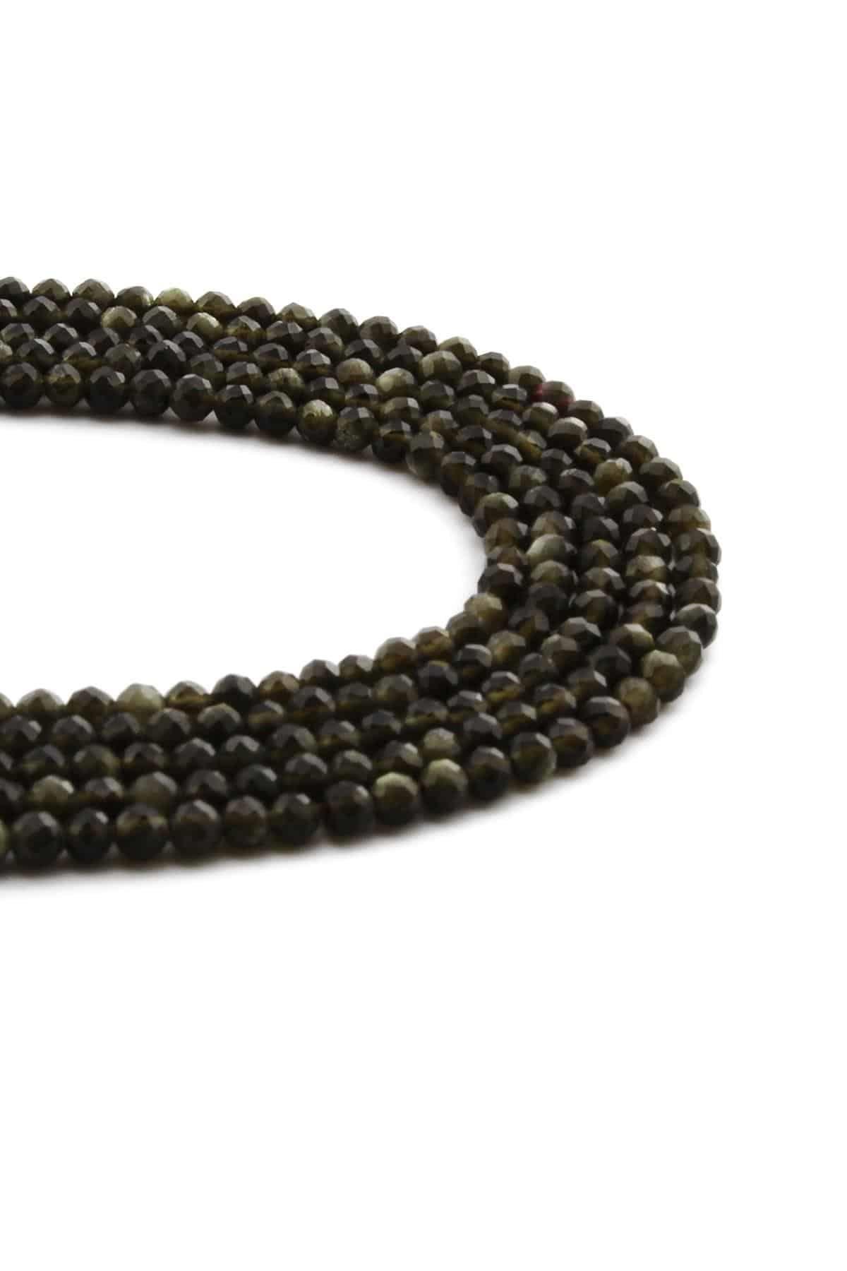 Gold Obsidian Natural Stone Shiny Globe Crystal Cut 3mm String Of Beads