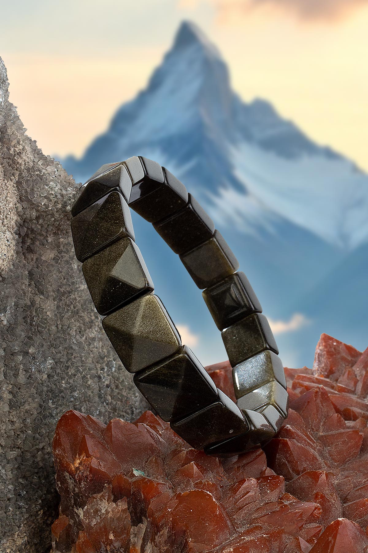 Gold Obsidyen Doğal Taş Parlak Kare Faset Kesim Roleks 12x12mm Bileklik