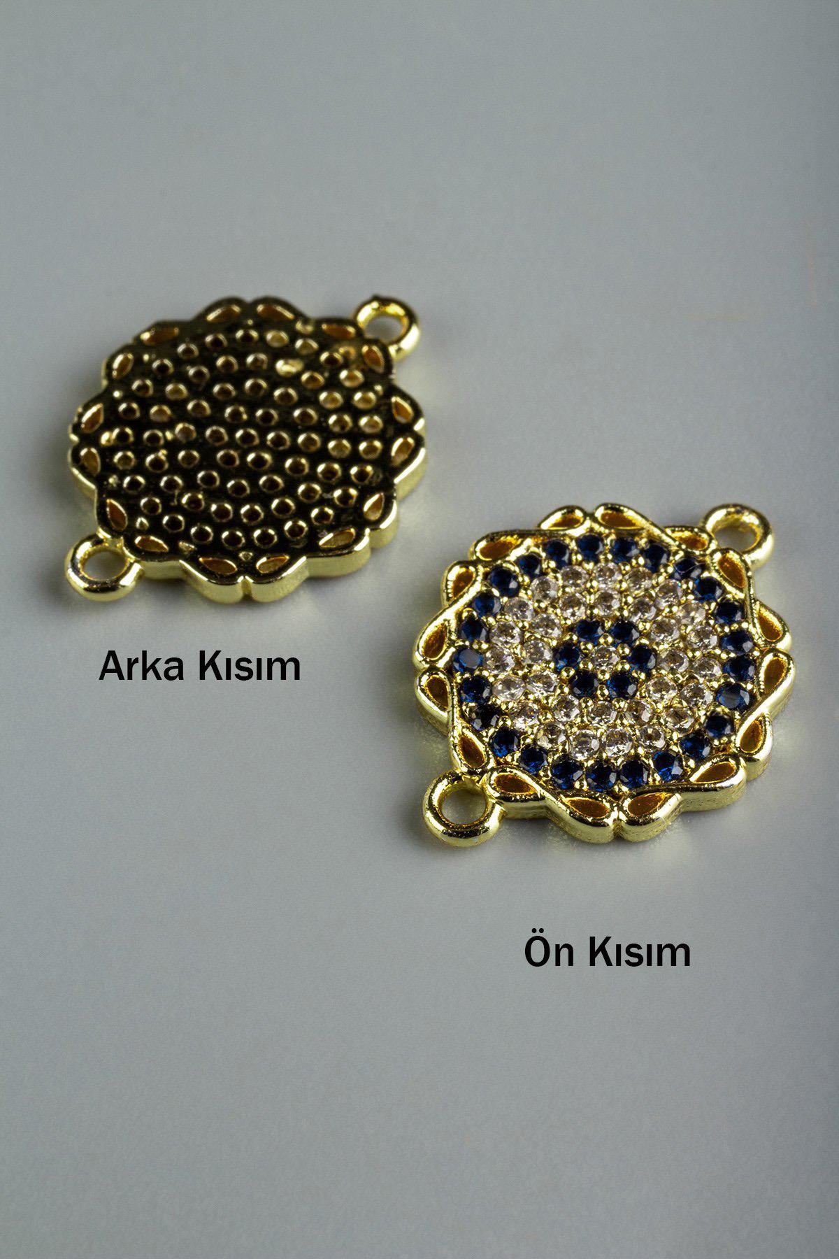 Gold Yuvarlak Nazar Kenar Sonsuzluk İşlemeli Laci Beyaz Zirkon Taşlı Bileklik Aparatı 14 mm