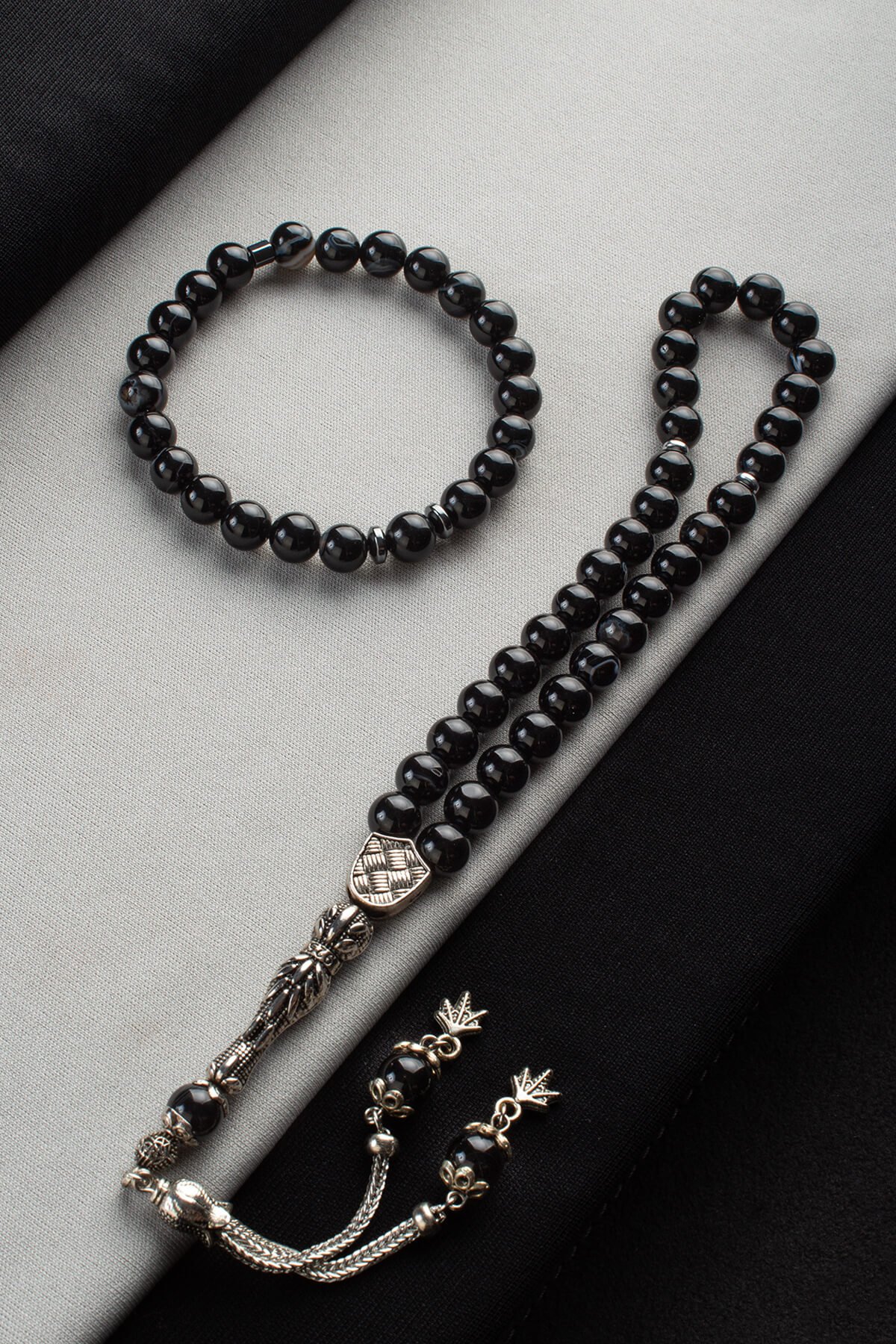 Göz Akik Doğal Taş Misina Bileklik & Göz Akik 33 lü 8mm Tesbih Seti